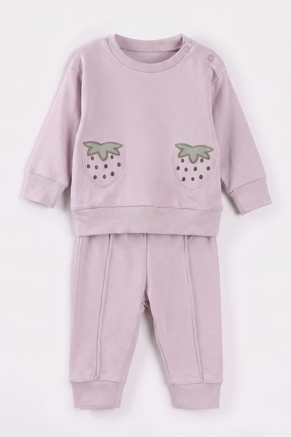 Lila (3-18 Ay) Çilek  Nakışlı  Alt Çimalı  Kız Bebek 2'li Takım 477538