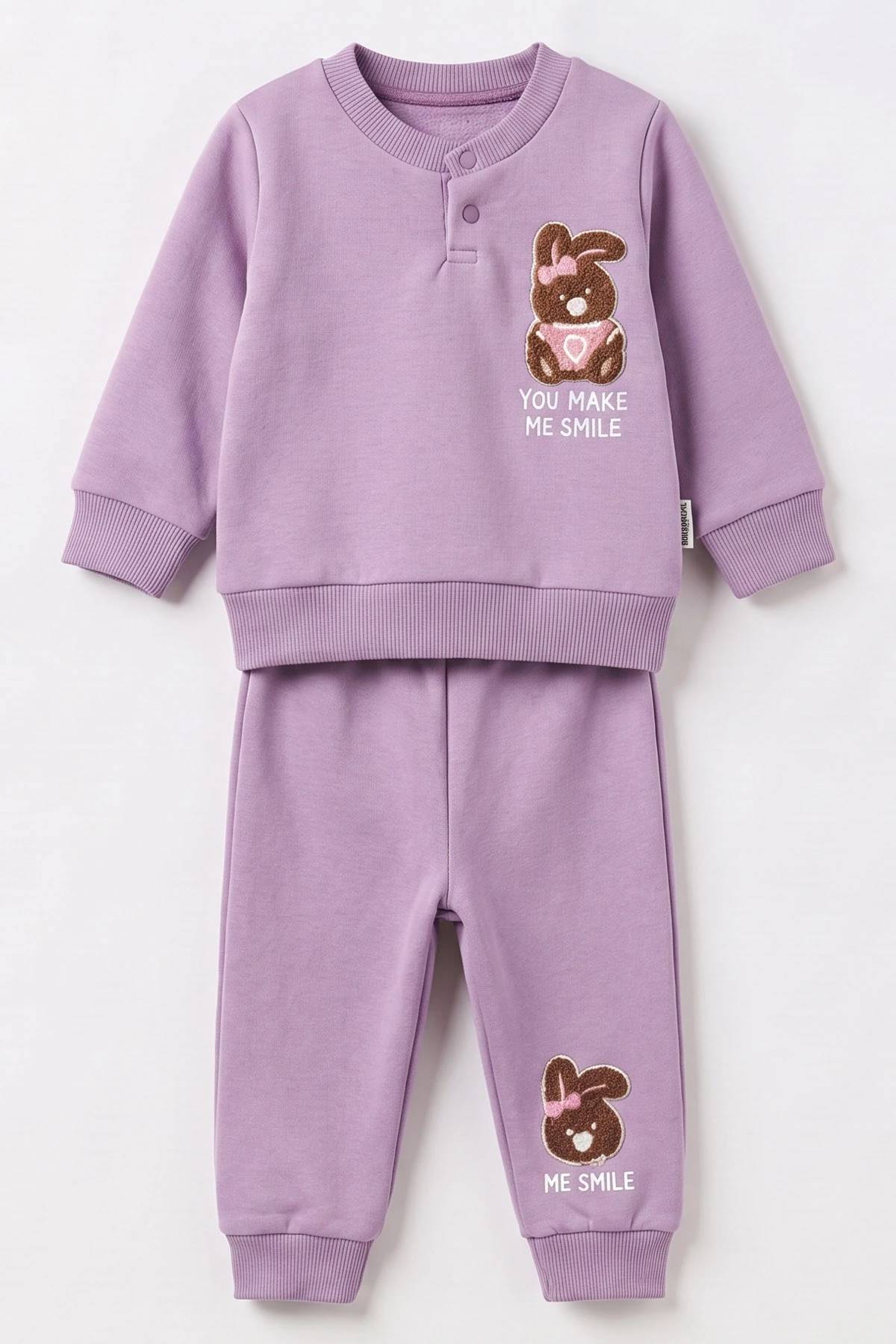 Lila (3-24 Ay) Süzene Tavşan Nakışlı Yaka Çıtlı 3 İp Şardonlu Kız Bebek Kışlık Takım 495555