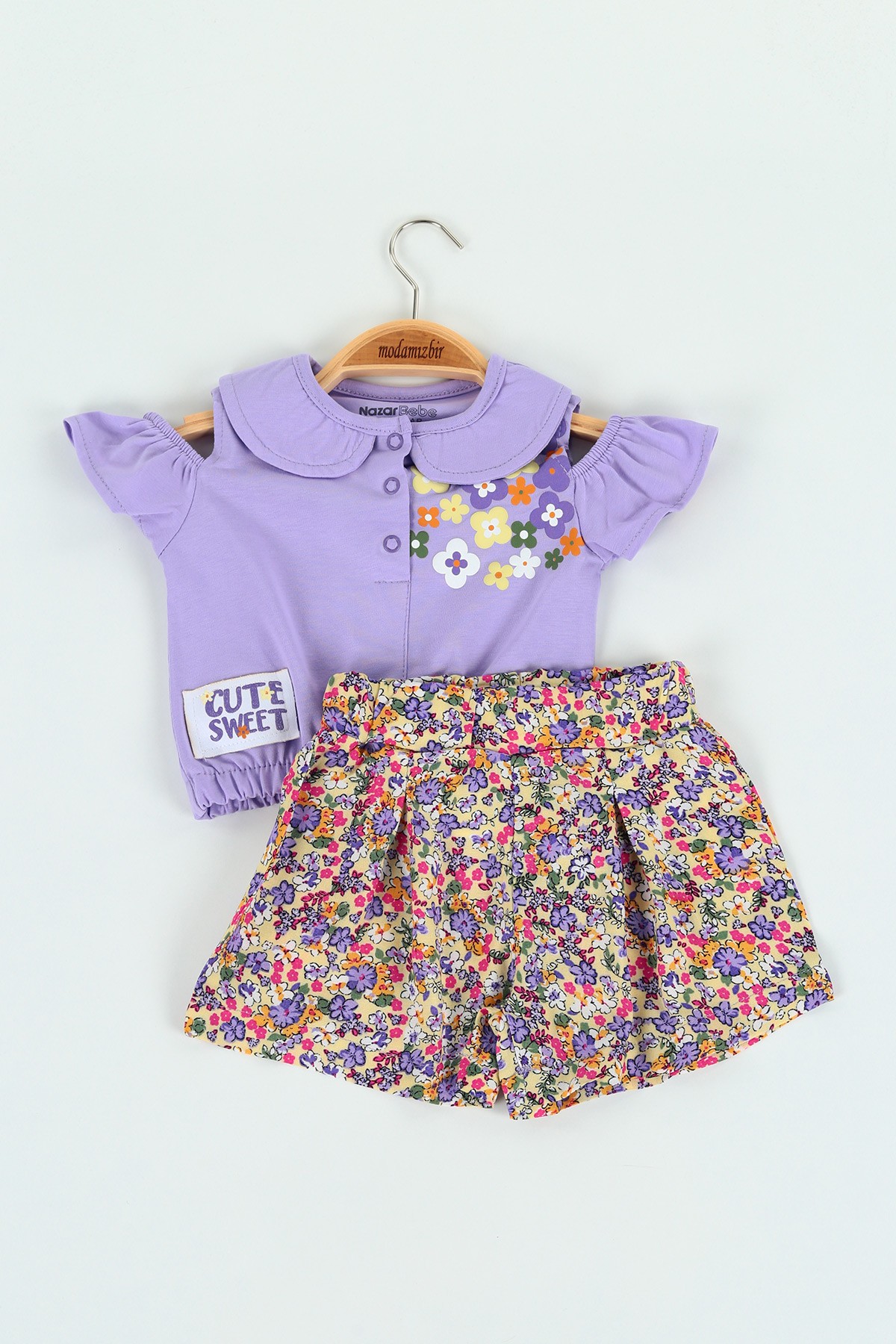 Lila (3-6 yaş) Bebe Yaka Viskon Kız Çocuk Şortlu Takım 121807