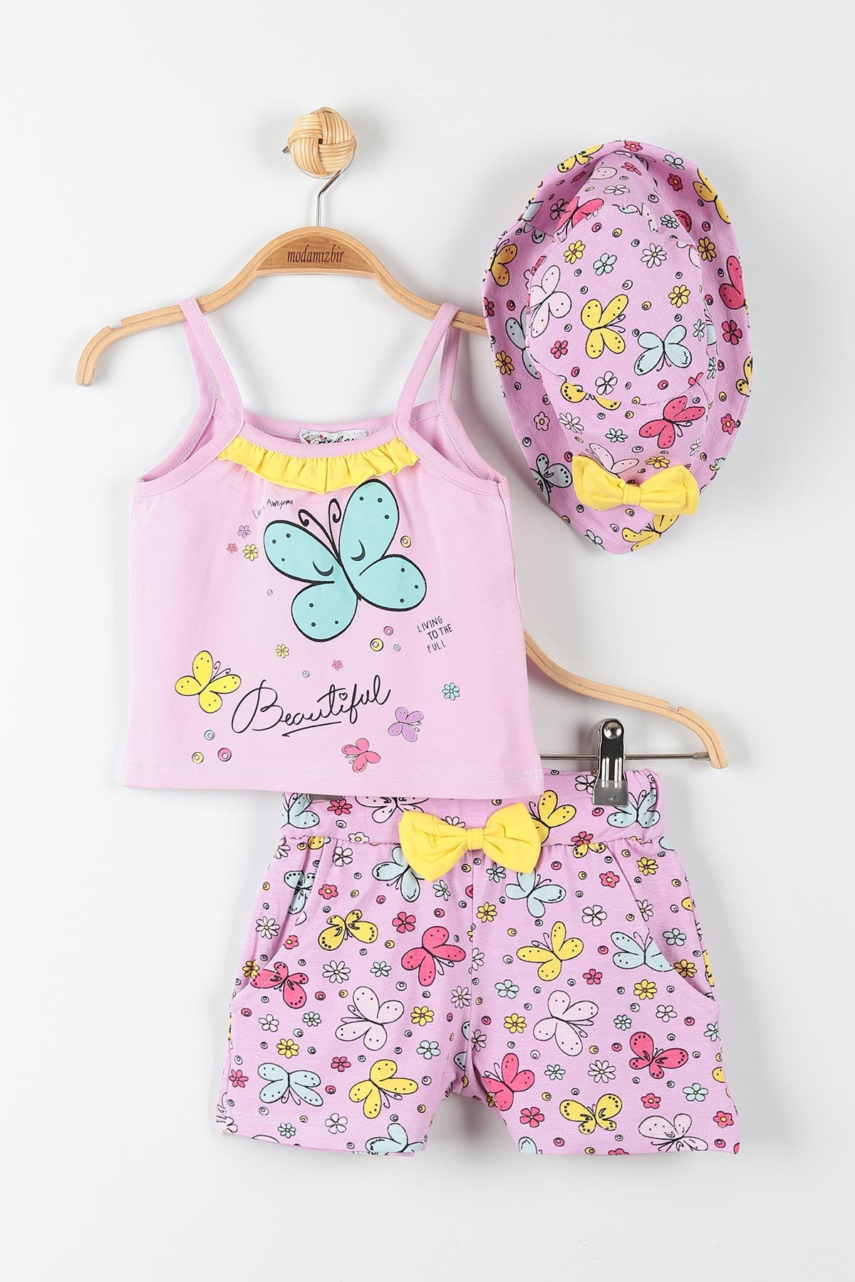 Lila (3-6 Yaş) Kelebek Baskılı Şapkalı Kız Çocuk Takım 175038