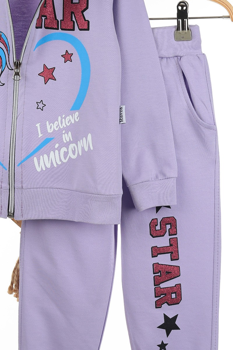 Lila (3-6 Yaş) Star Unicorn Baskılı Kız Çocuk Takım 142639