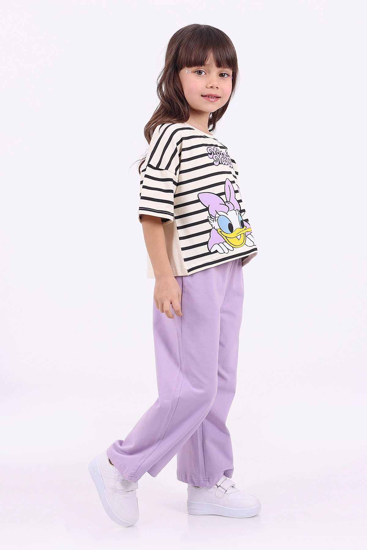 Lila (3-6 Yaş)Çizgi Desen Karakter Baskılı Kız Çocuk Yazlık Takım 347599