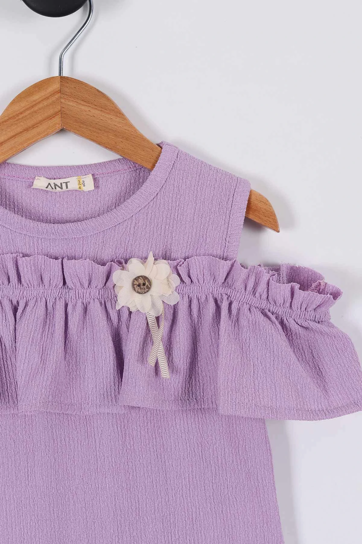 Lila (3-7 Yaş) Çiçek Aksesuarlı Kız Çocuk Elbise 265260