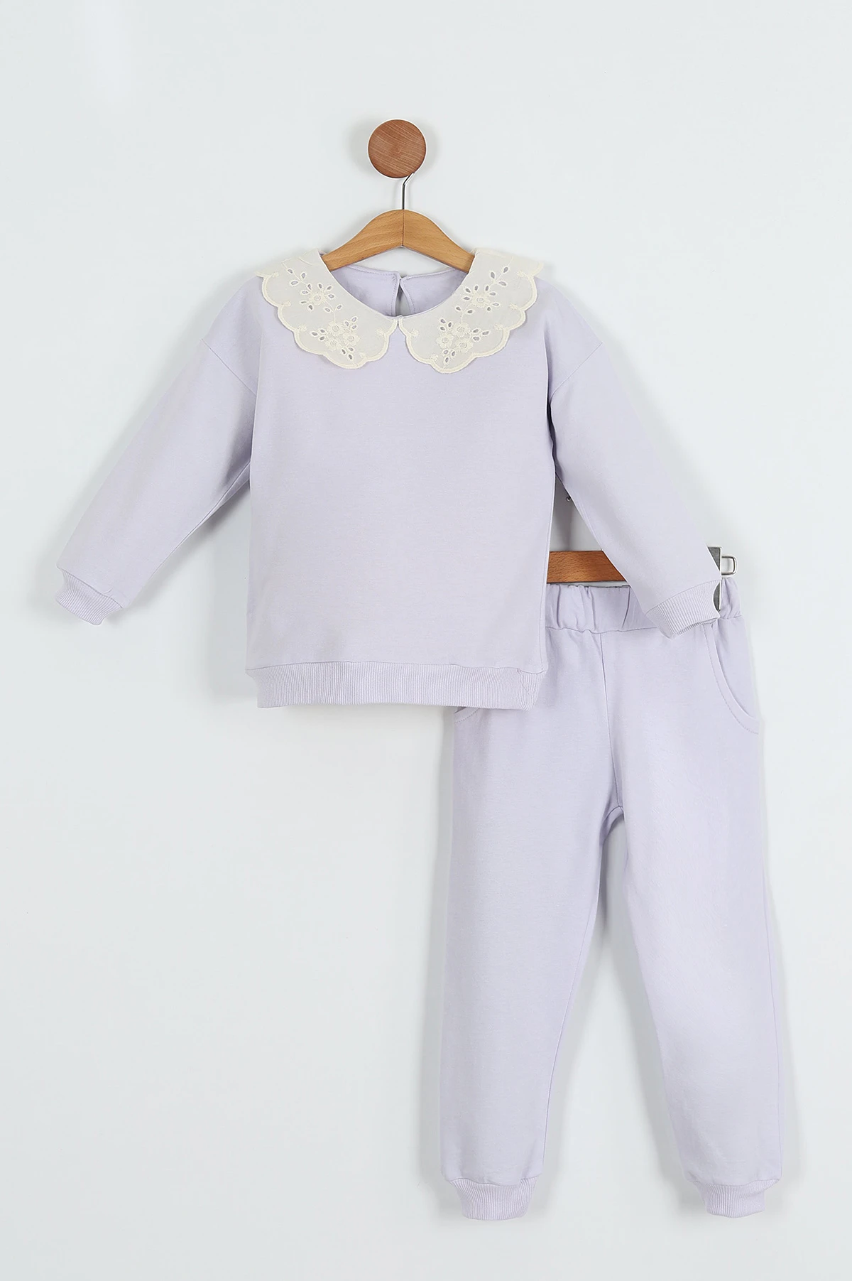 Lila (3-7 Yaş) Dantel Yakalı Kız Çocuk Takım 252148