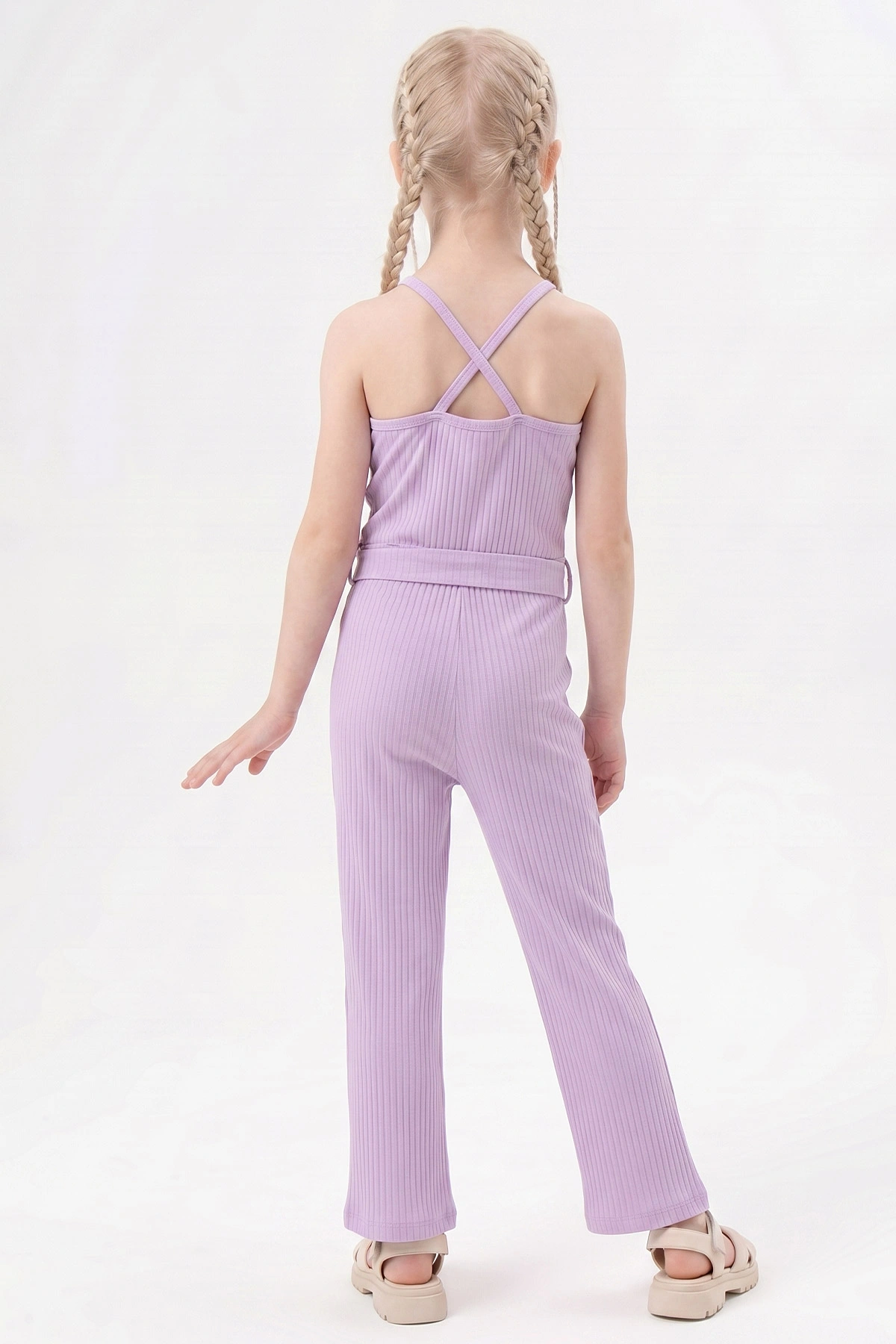 Lila (3-8 Yaş) İp Askılı Kemerli Fitilli Kız Çocuk Salopet 355825