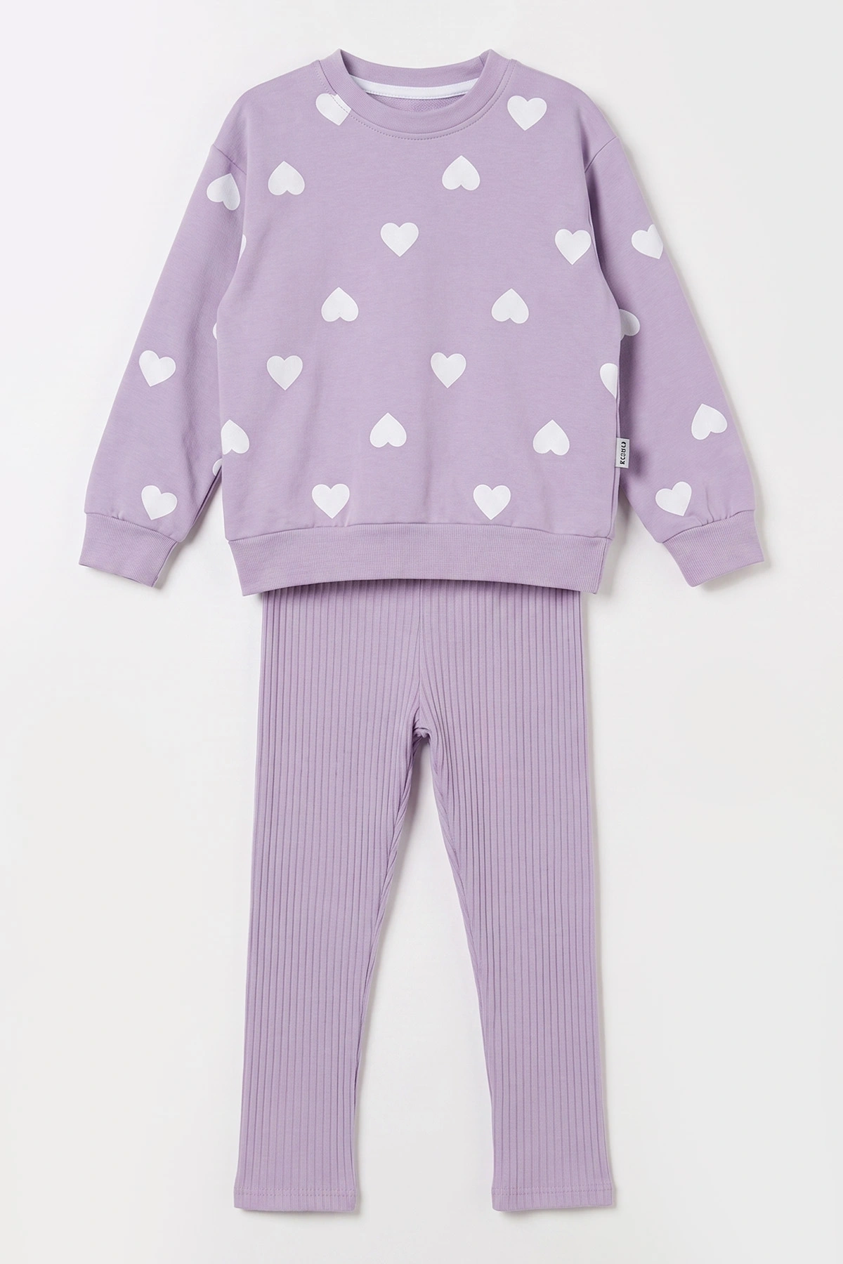 Lila (3-8 Yaş) Kalp Baskılı 2 İp Sweatli Fitilii Taytlı Kız Çocuk Mevsimlik Takım 484931