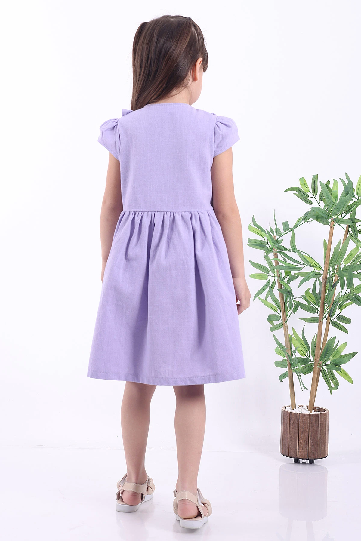 Lila (3-8 Yaş)Önden Fırfırlı Düğmeli Kız Çocuk Elbise 345127