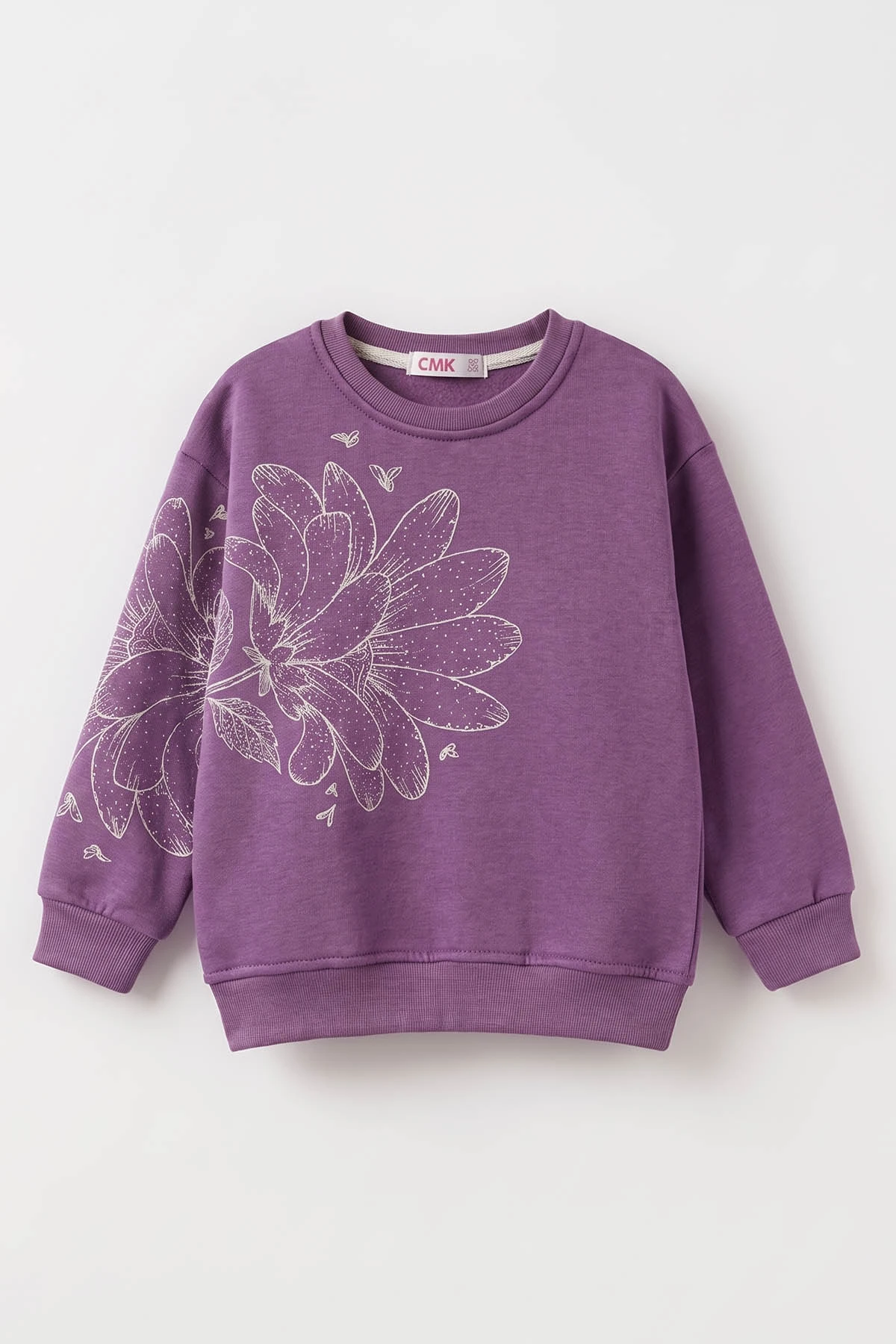 Lila (4-12 Yaş) Çiçek Baskılı İçi Şardonlu Kız Çocuk Sweatshirt 495885