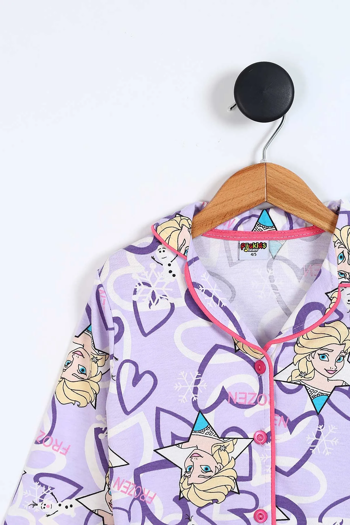 Lila (4-12 Yaş) Kalp Baskılı Ön Düğmeli Göz Bandı Detaylı Kız Çocuk Pijama Takım 337917