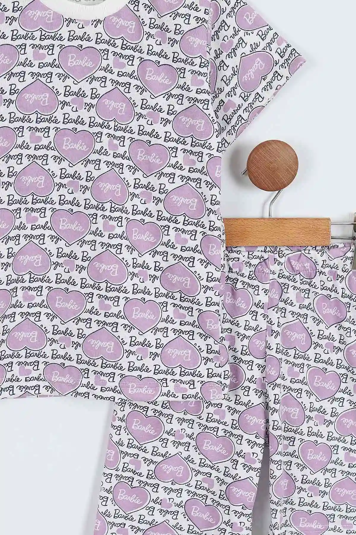 Lila (4-12 Yaş) Kalpli Yazı Desenli Kısa Kol ve Şortlu Yazlık Kız Çocuk Pijama Takım 341028