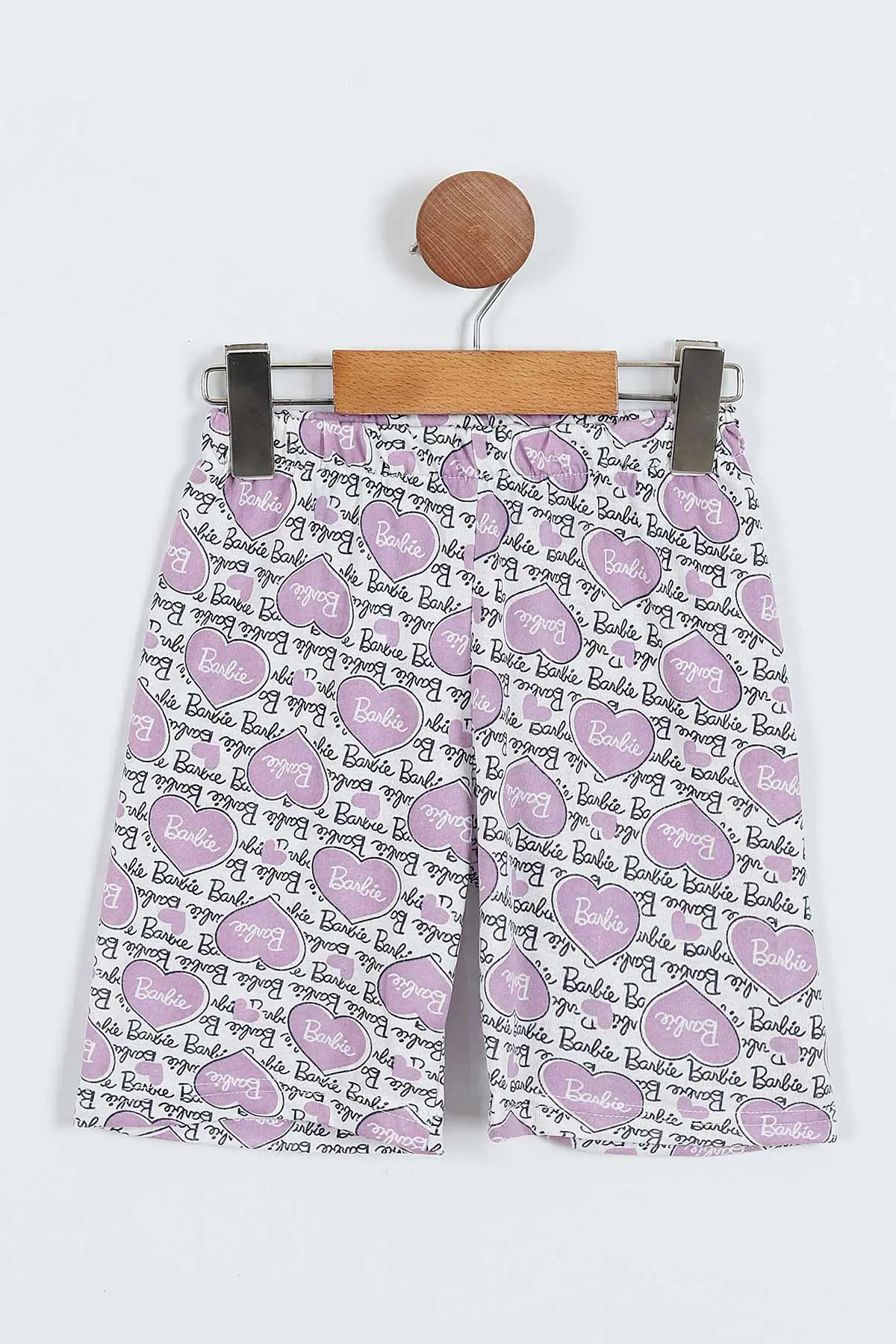 Lila (4-12 Yaş) Kalpli Yazı Desenli Kısa Kol ve Şortlu Yazlık Kız Çocuk Pijama Takım 341028