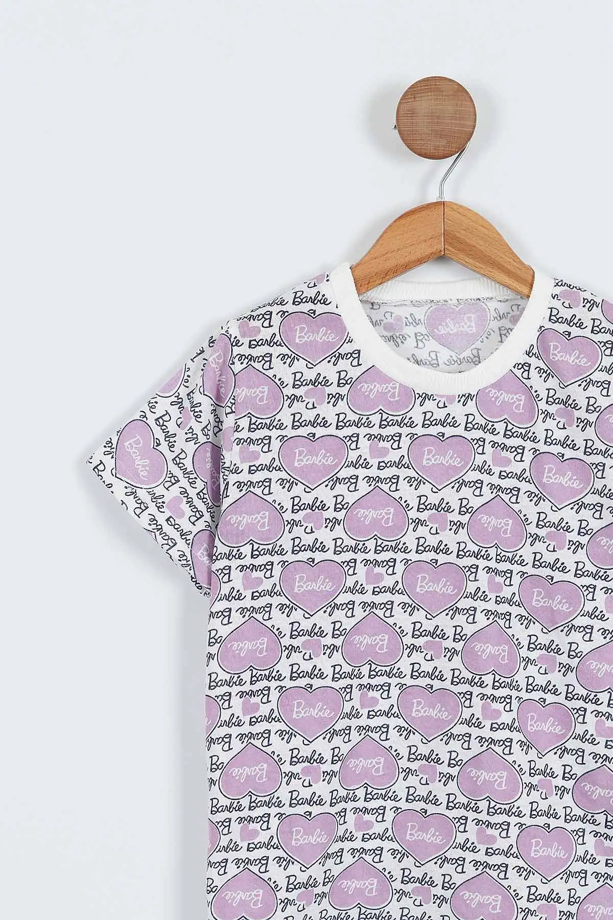 Lila (4-12 Yaş) Kalpli Yazı Desenli Kısa Kol ve Şortlu Yazlık Kız Çocuk Pijama Takım 341028