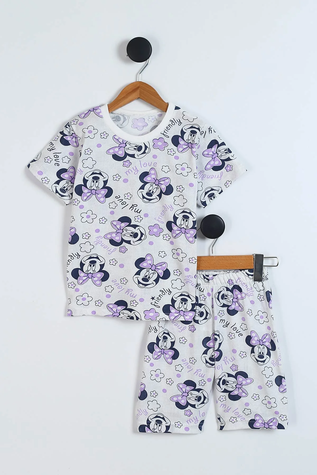 Lila (4-12 Yaş) Karakter Desenli Kısa Kol ve Şortlu Yazlık Kız Çocuk Pijama Takım 341034
