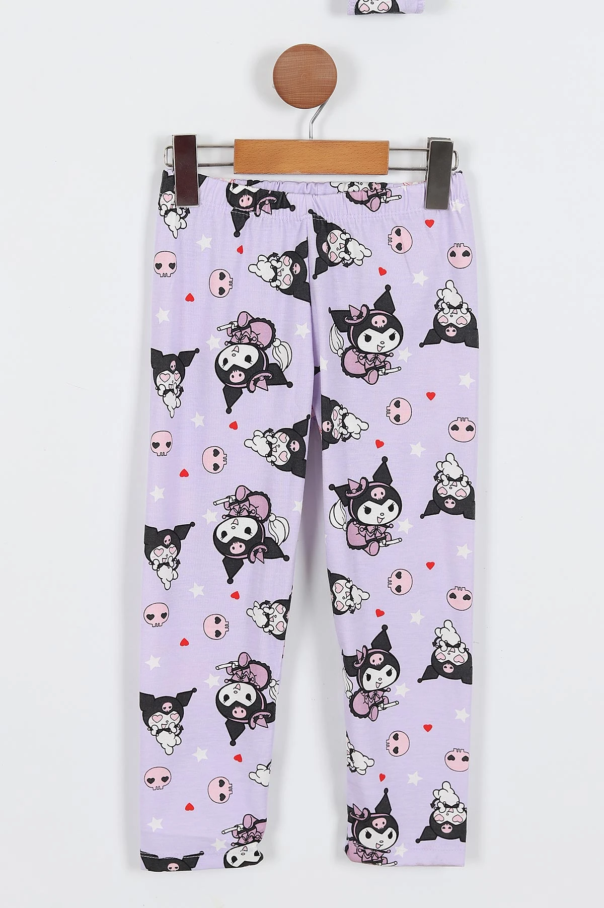 Lila (4-12 Yaş)Kalp  Baskılı Ön Düğmeli Göz Bandı Detaylı Kız Çocuk Pijama Takım 337928
