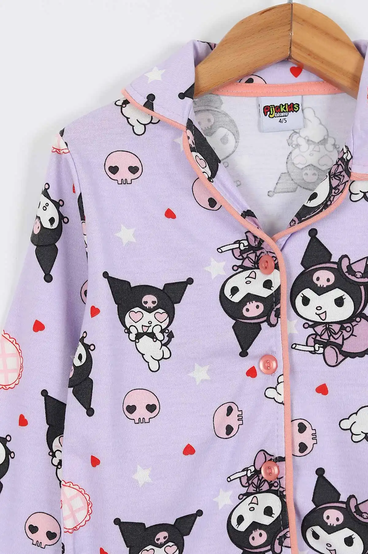 Lila (4-12 Yaş)Kalp  Baskılı Ön Düğmeli Göz Bandı Detaylı Kız Çocuk Pijama Takım 337928