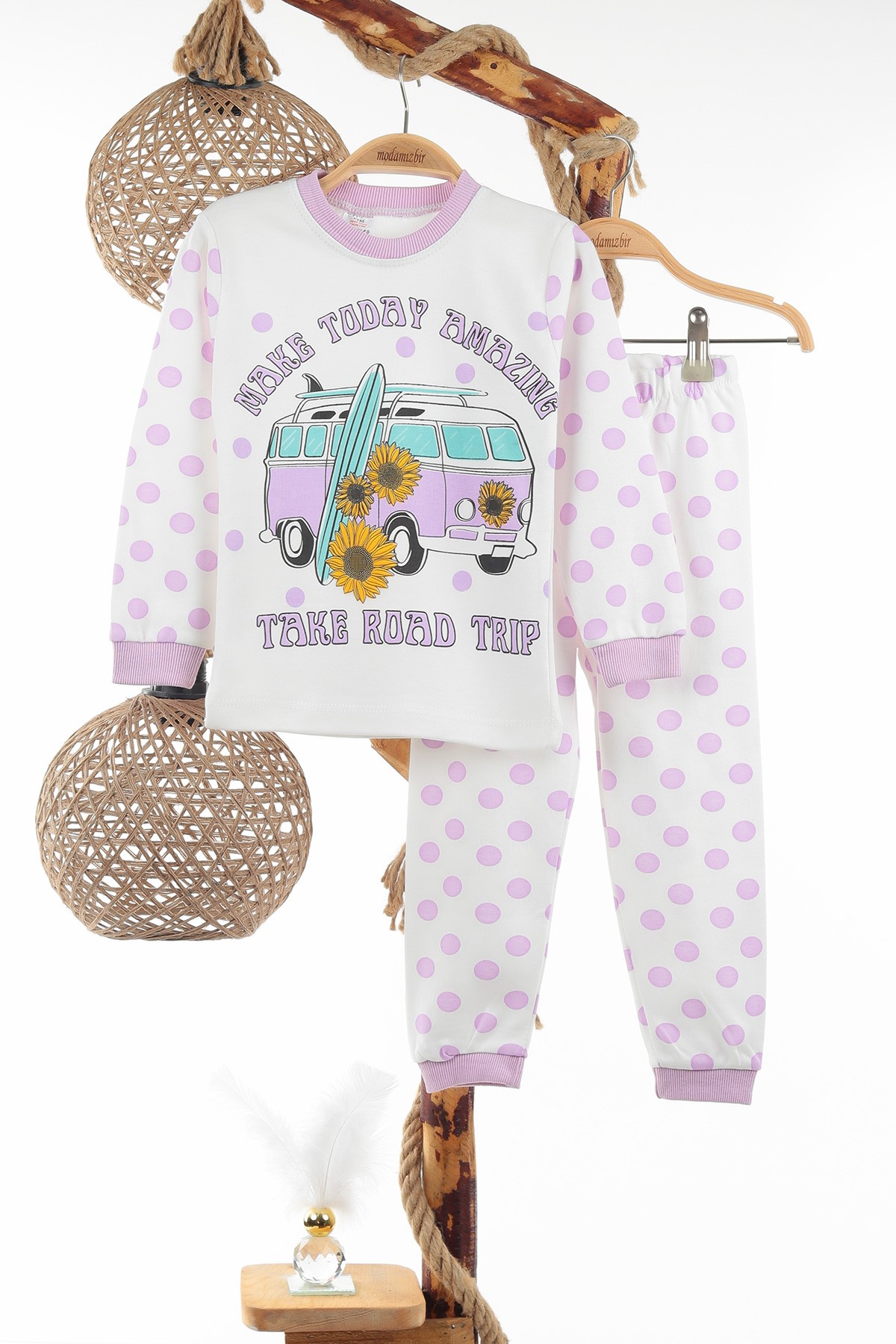 Lila (4-6 Yaş) Ekru Puanlı Kız Çocuk Pijama Takımı 137311