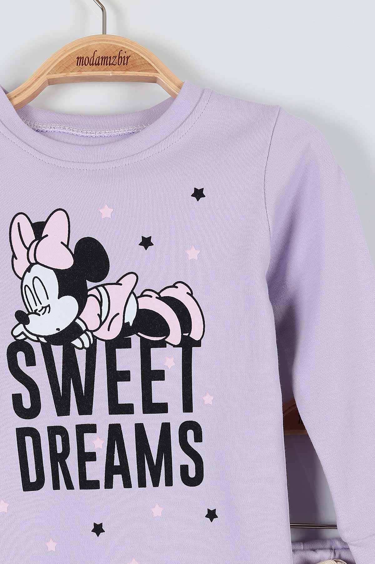Lila (4-6 Yaş) Uykucu Fare Baskılı Kız Çocuk Pijama Takım 181952