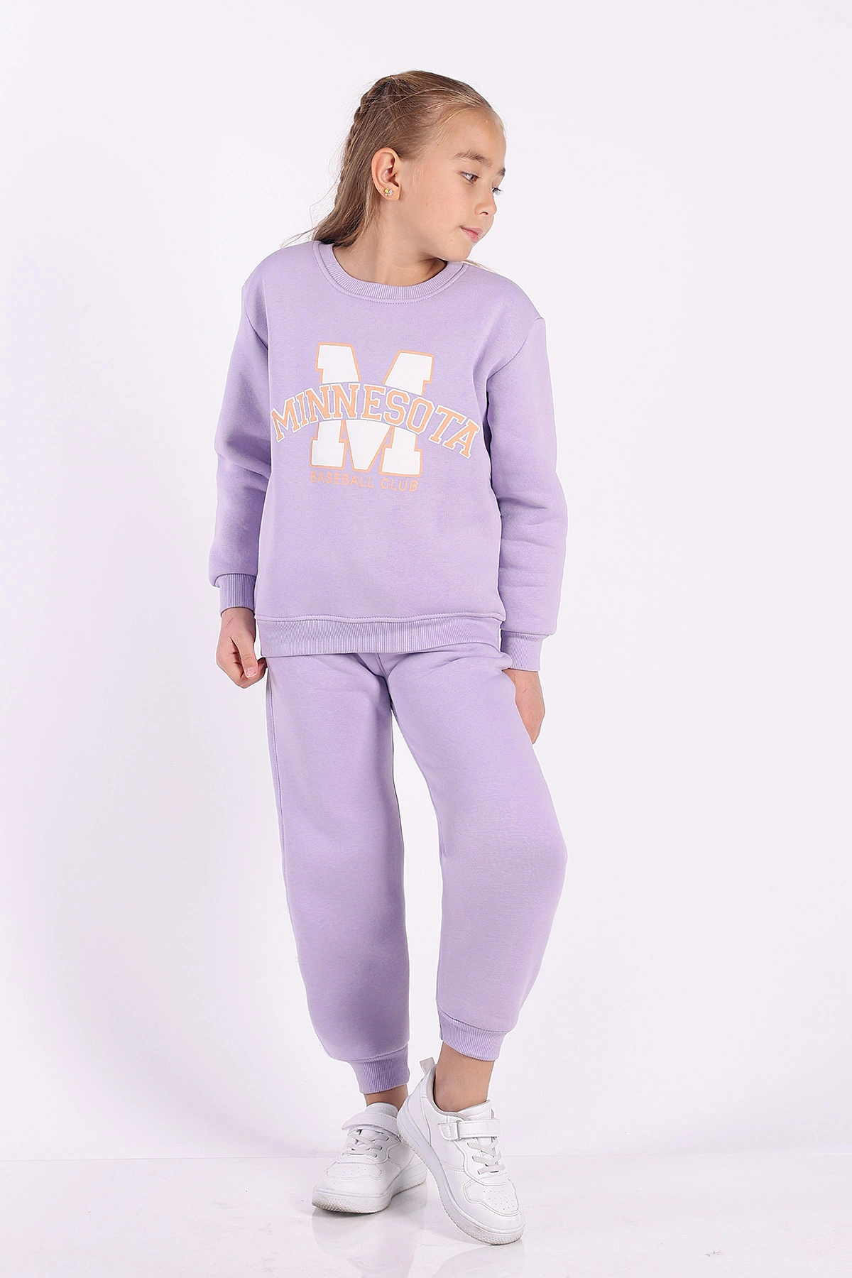 Lila (5-12 Yaş)Ön Kabartma Baskılı Üç İp Şardonlu Kız Çocuk Kışlık Takım 325592