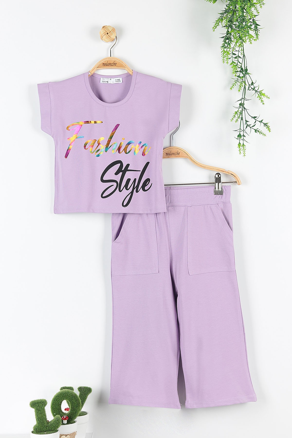 Lila (5-8 Yaş) Fashion Baskılı Kol Detaylı Kız Çocuk Takım 172741
