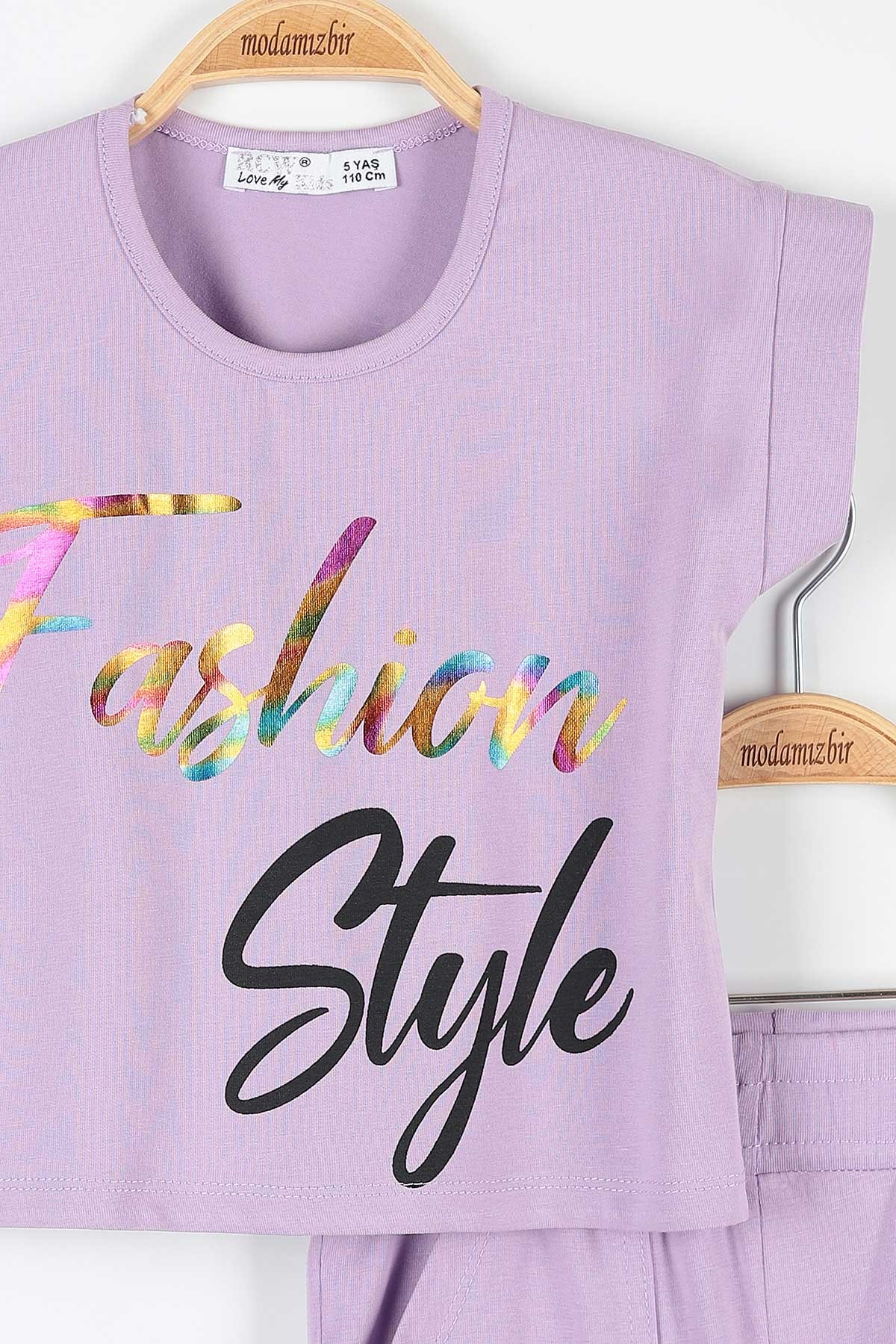 Lila (5-8 Yaş) Fashion Baskılı Kol Detaylı Kız Çocuk Takım 172741