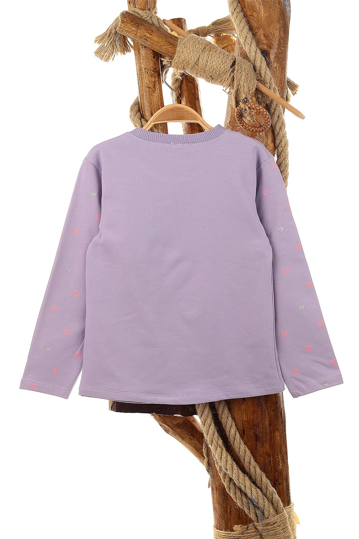 Lila (5-8 Yaş) Kurdele Baskılı İki İp Şardonlu Kız Çocuk Sweat 149044
