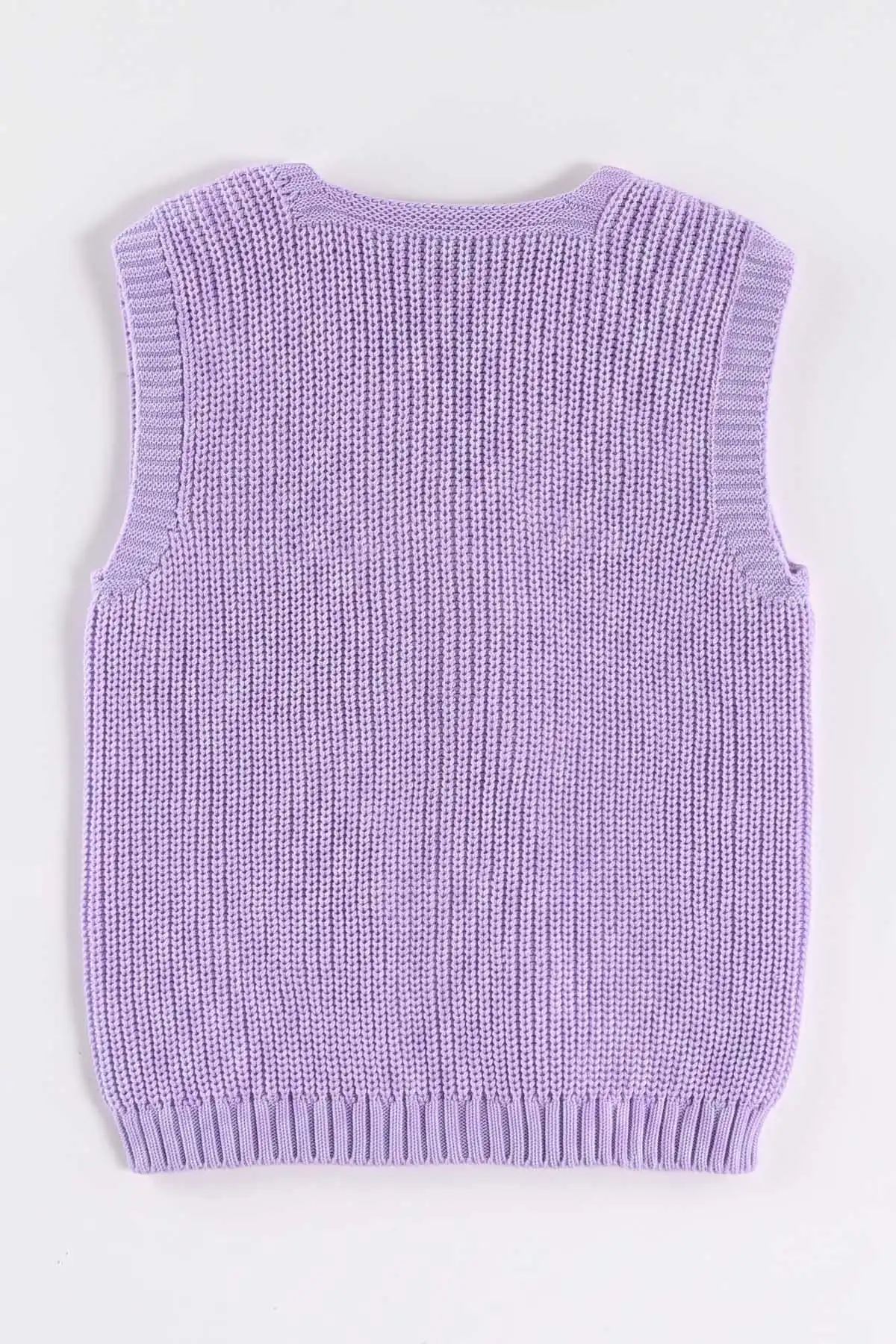 Lila (5-8 Yaş) Pullu Çiçek Motifli Triko Selanik Kız Çocuk Yelek 474274