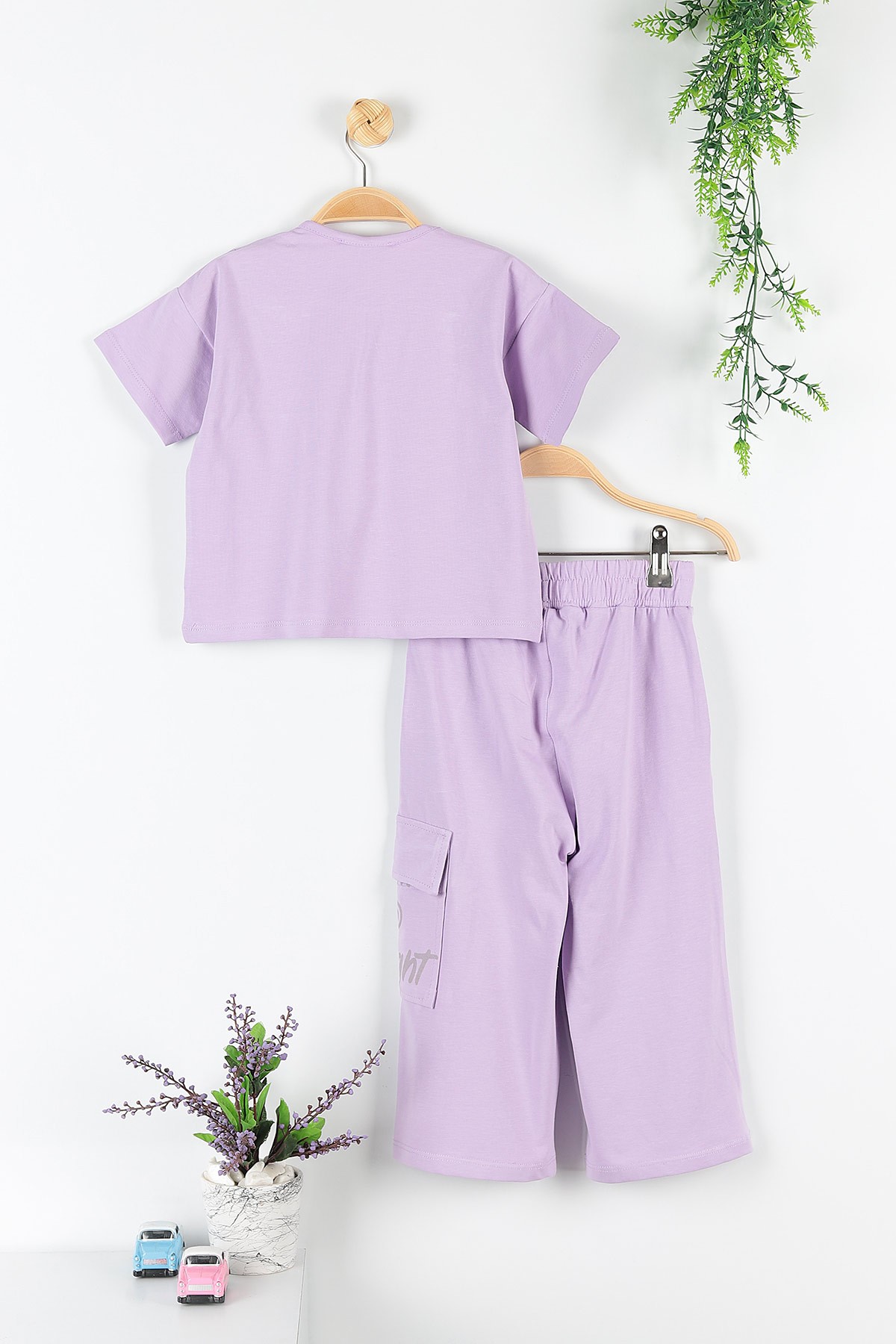 Lila (5-8 Yaş) You Are Baskılı Kargo Cep Detaylı Kız Çocuk Takım 172746