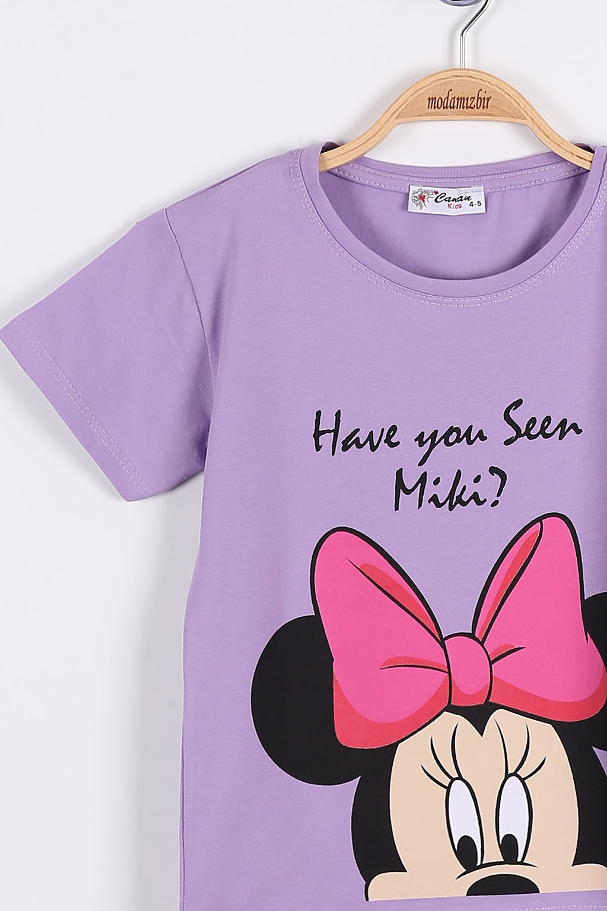 Lila (5-8yaş) Ön ve Arka Mini Mouse Baskılı Kız Çocuk Tişört 174898