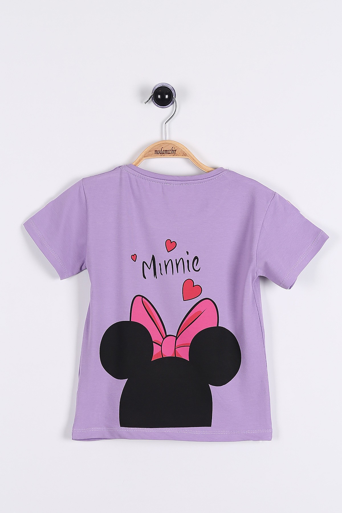 Lila (5-8yaş) Ön ve Arka Mini Mouse Baskılı Kız Çocuk Tişört 174898