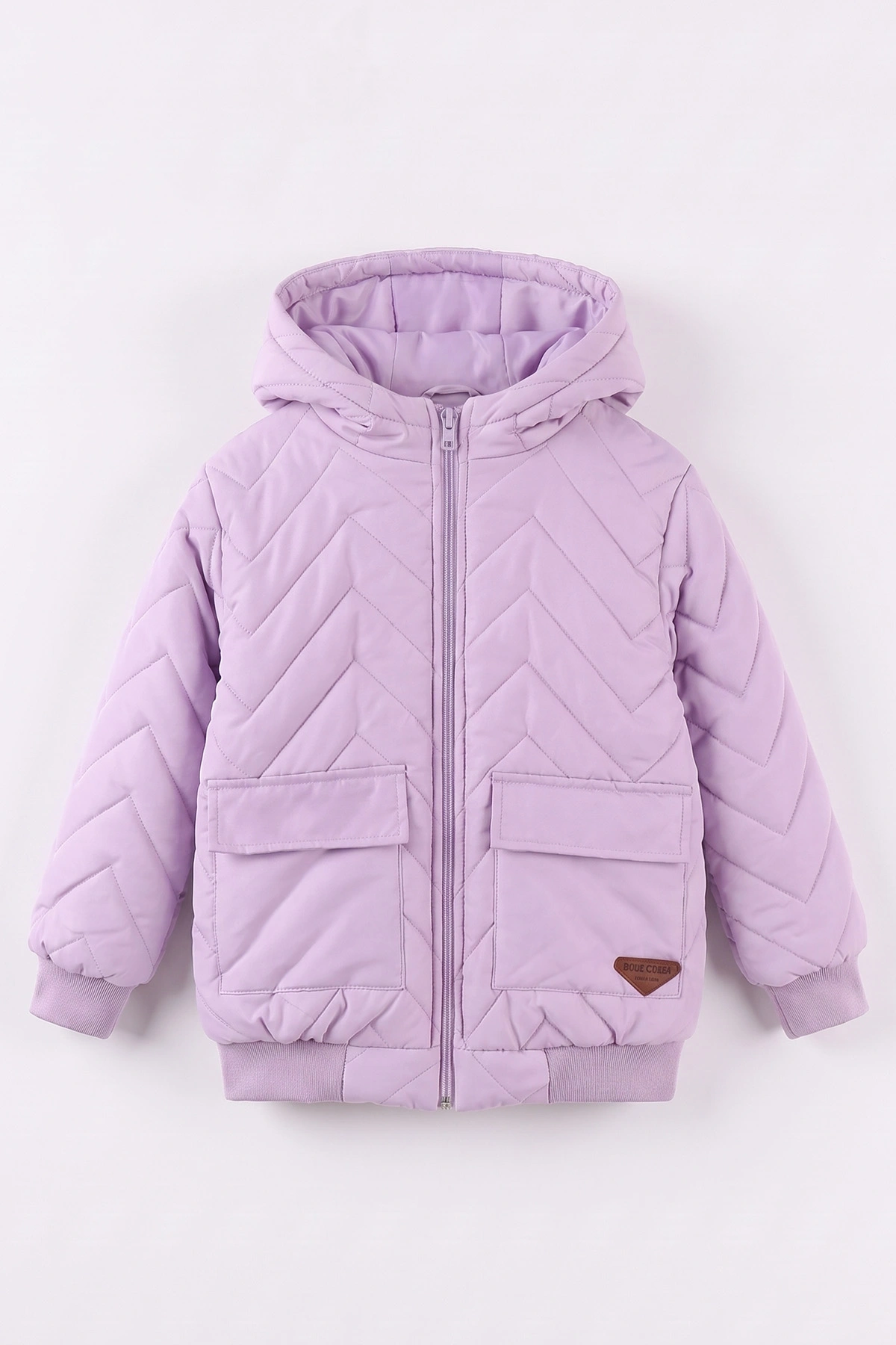 Lila (5-9 Yaş) Çavuş Desenli Kapüşonlu Kız Çocuk Mont 494216