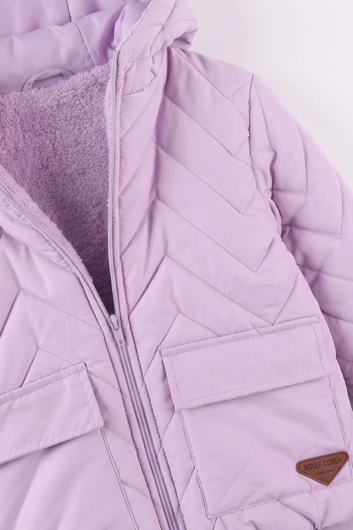 Lila (5-9 Yaş) Çavuş Desenli Kapüşonlu Kız Çocuk Mont 494216