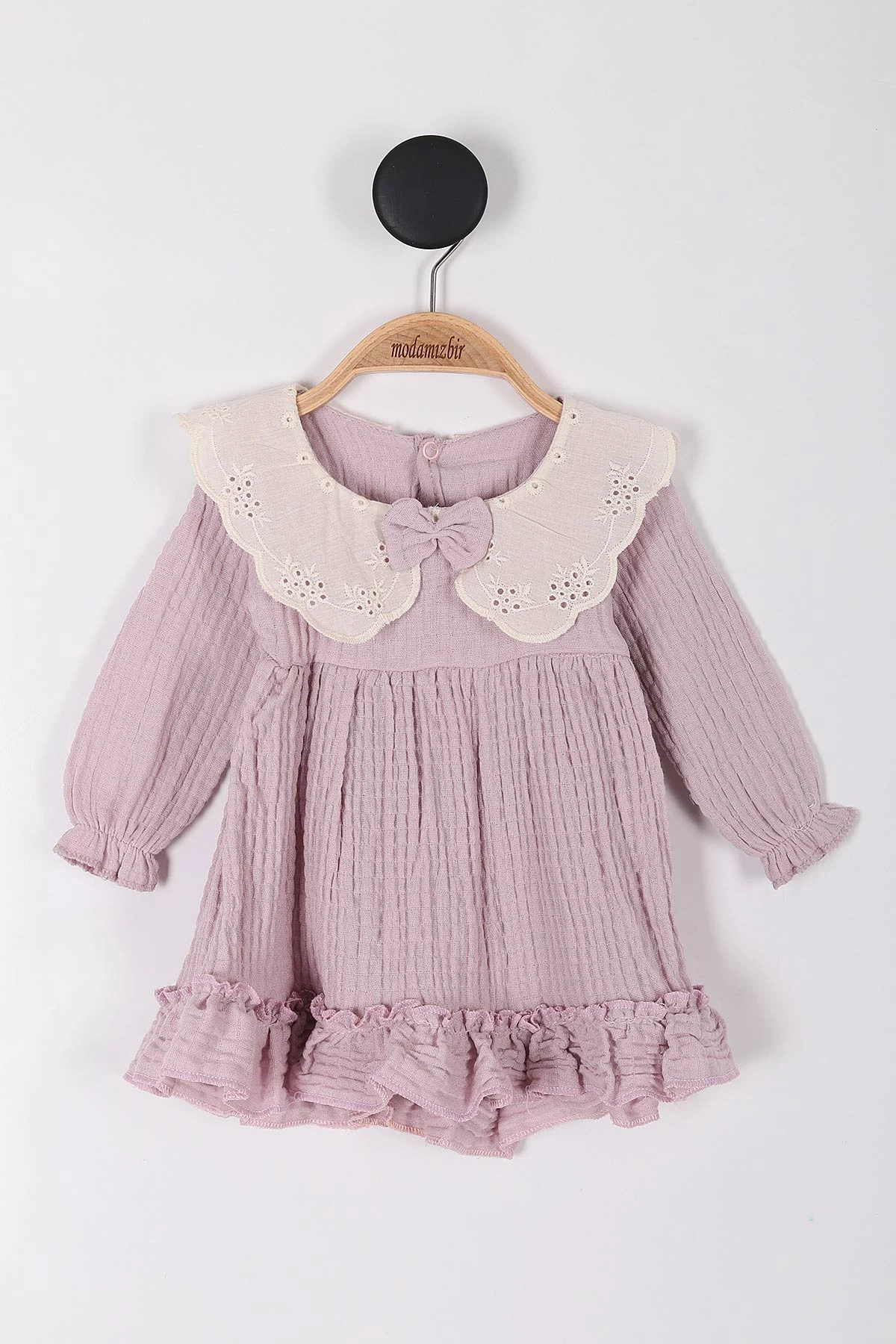 Lila (6-18 Ay) Brode Yakalı Müslin Kız Bebek Elbise 258639