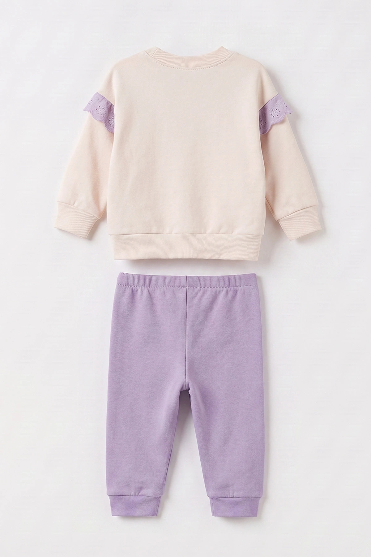Lila (6-18 Ay)  Fiyonk Baskılı Kol Güpürlü Kız Bebek 2'li Takım 475910