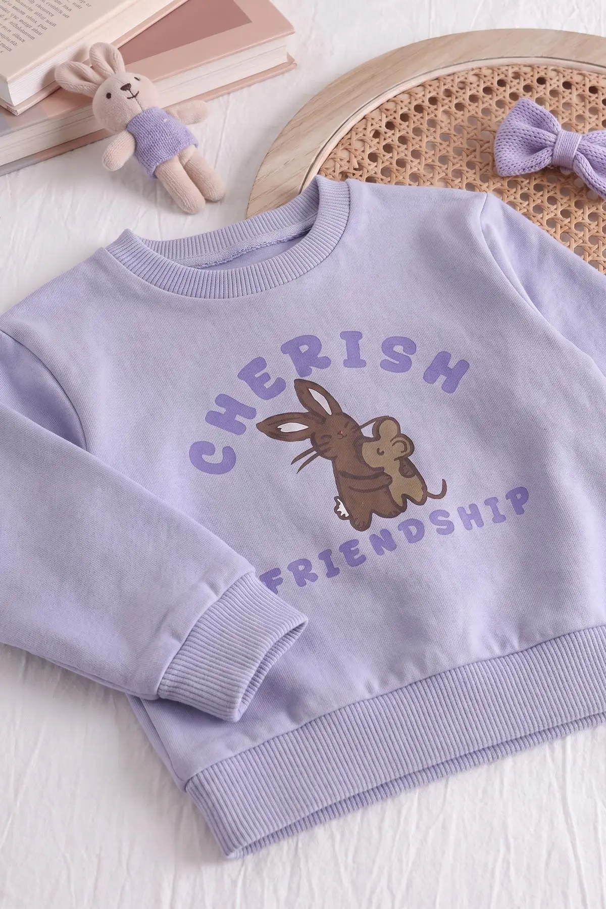Lila (6-18 Ay) Tavşan Ve Fare Basklı Taytlı Kız Bebek 2'li Takım 479151