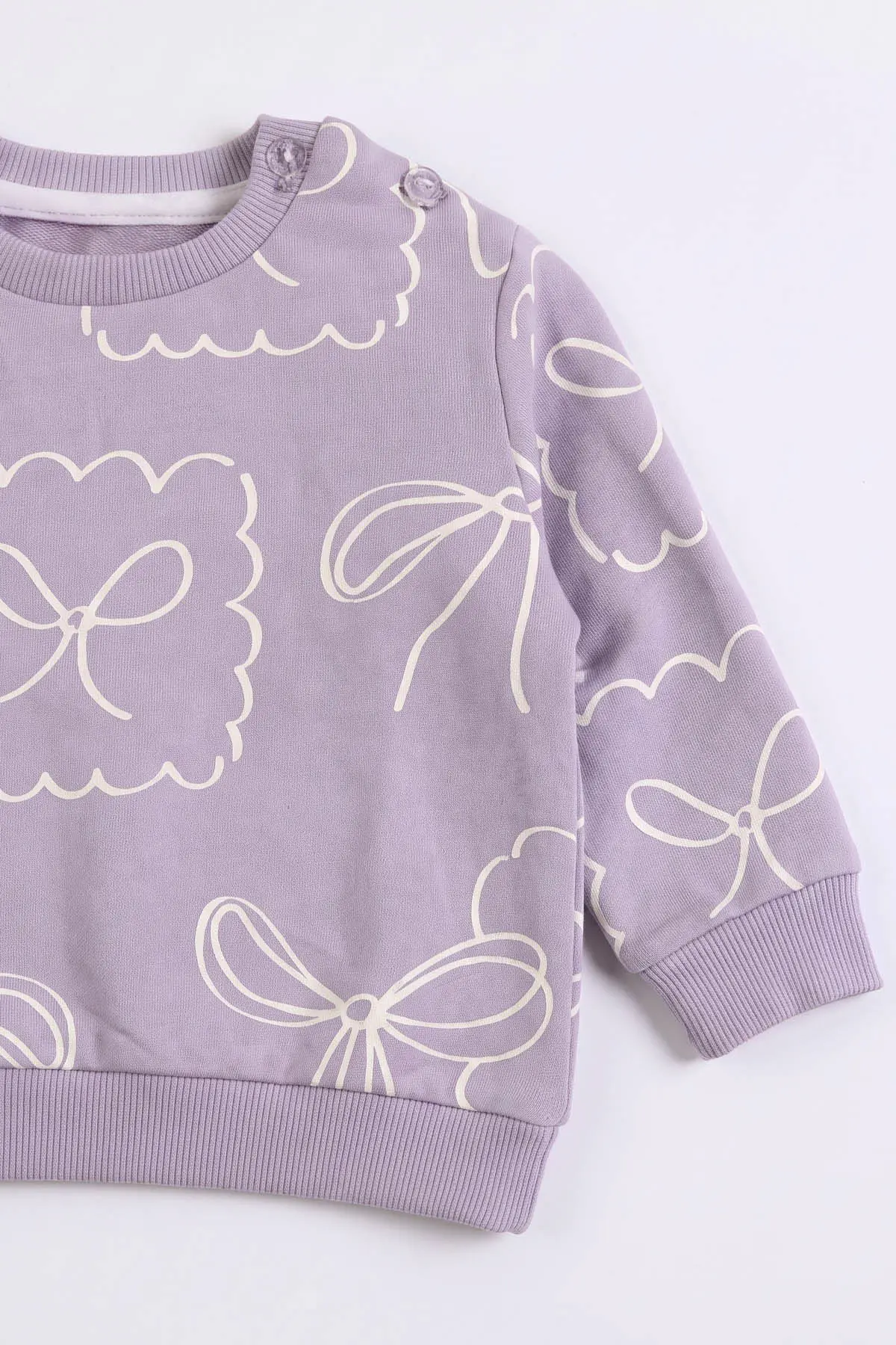 Lila (6-18 Ay)Fiyonk Baskılı Omzu Düğmeli Kız Bebek Takım 478102