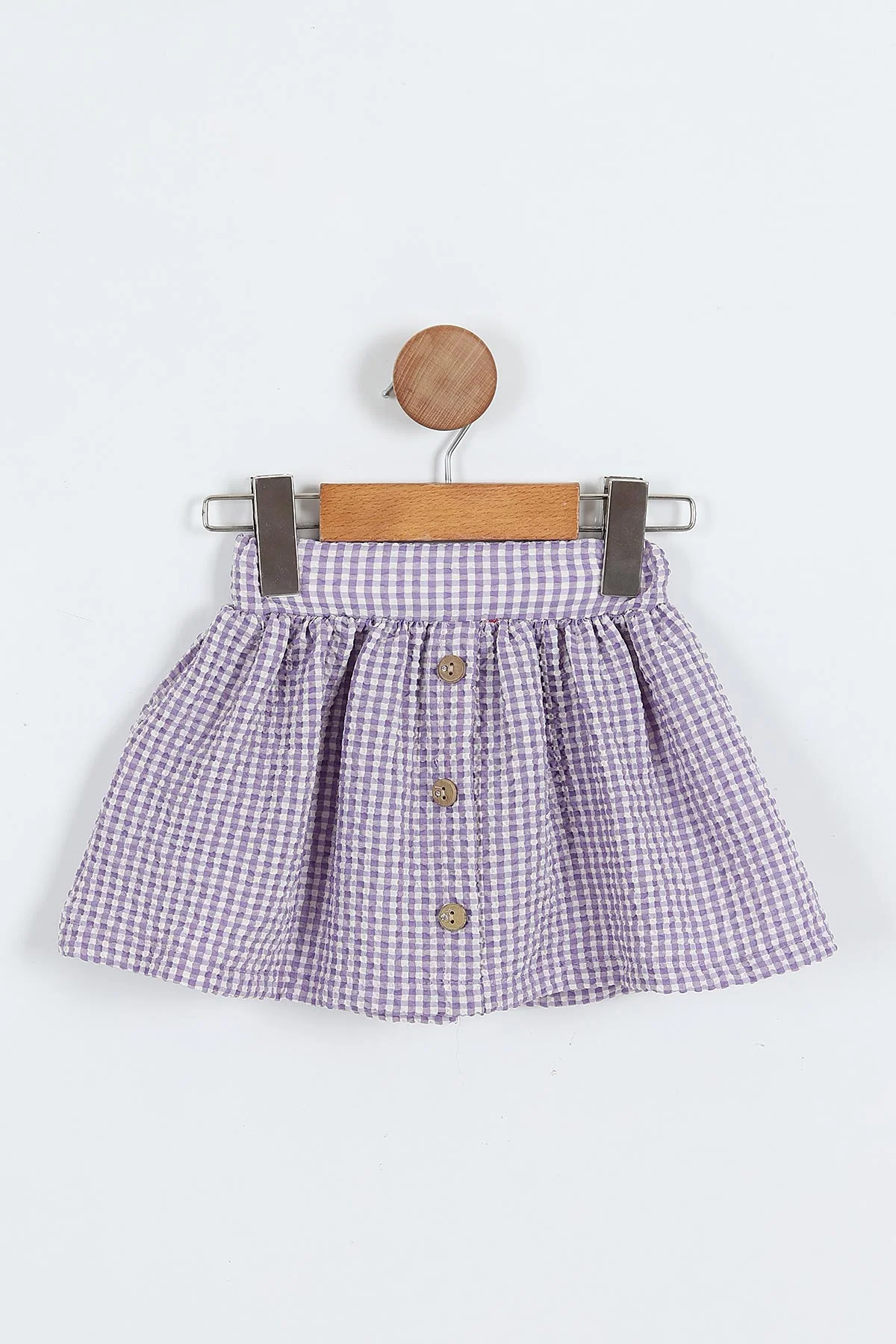 Lila (6-18 Ay)Kalp Nakışlı Ekose Desen Kız Bebek Yazlık Takım 357470