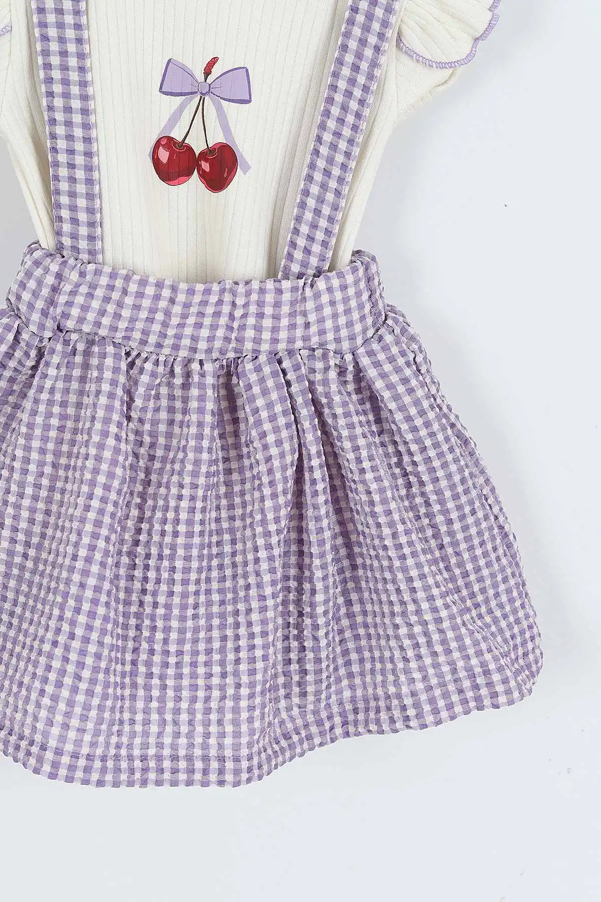 Lila (6-18 Ay)Pötikare Desen Kiraz Baskılı Tişörtlü Kız Bebek Elbise 357463
