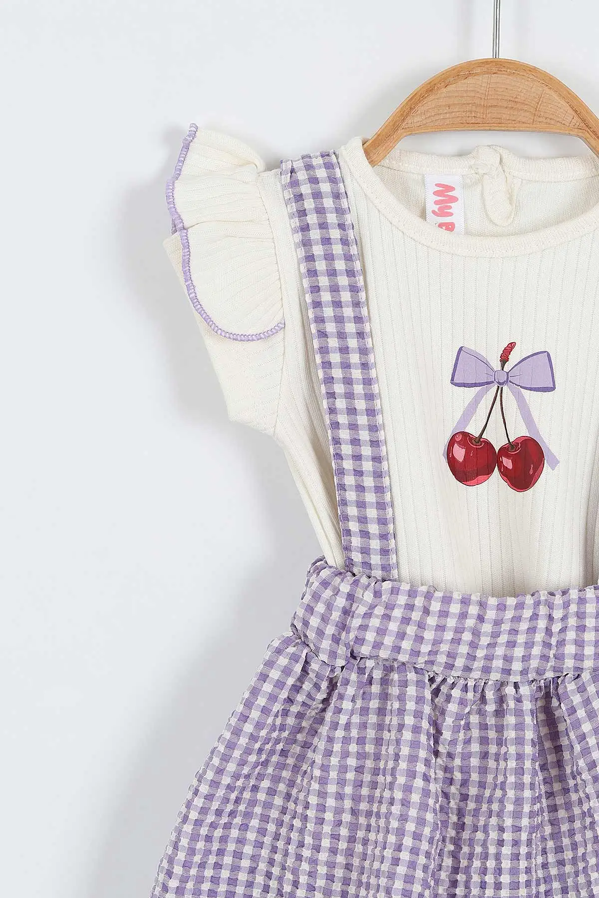 Lila (6-18 Ay)Pötikare Desen Kiraz Baskılı Tişörtlü Kız Bebek Elbise 357463