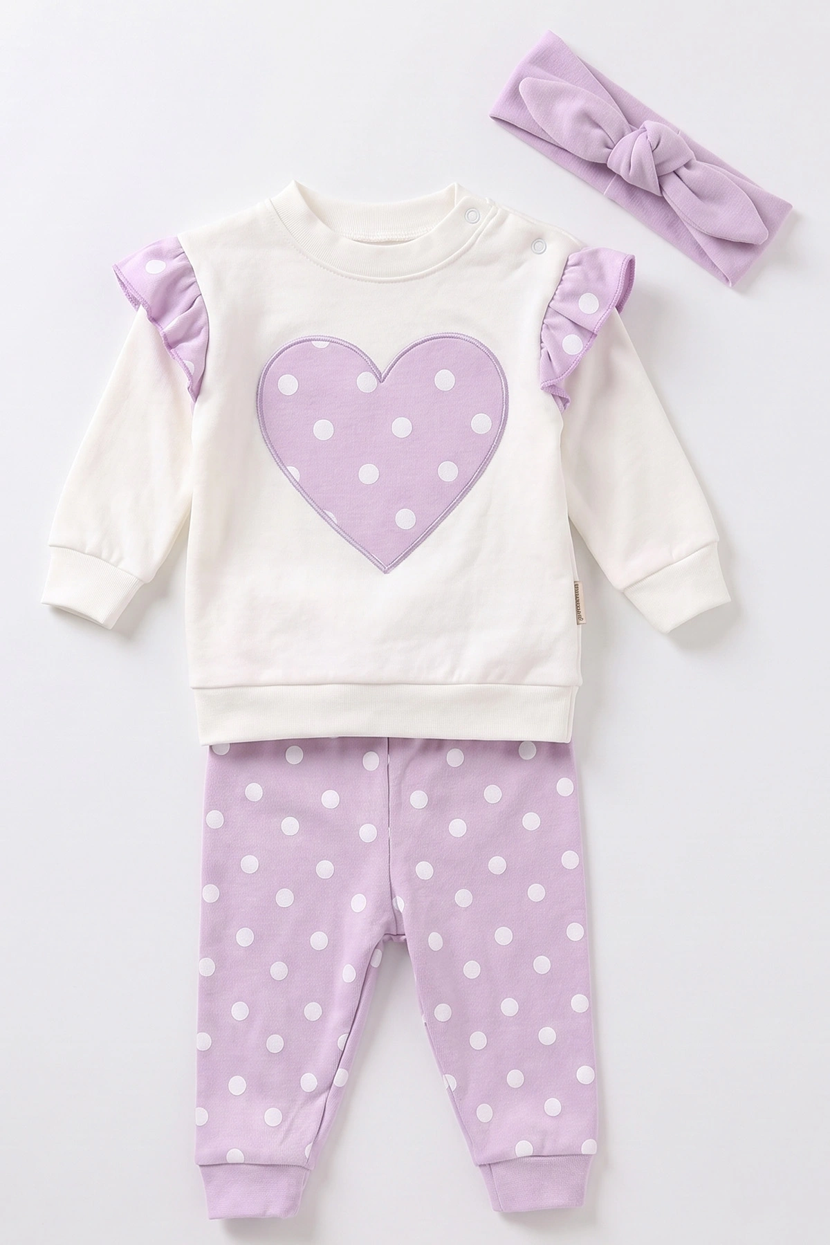 Lila (6-18 Ay)Puantiye Desen Bandanalı Kız Bebek Takım 479390