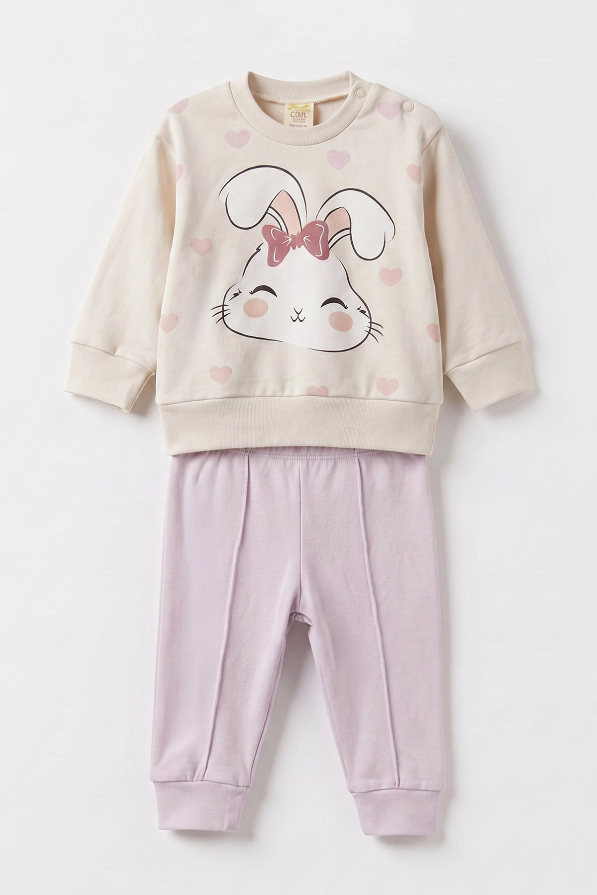 Lila (6-18 Ay)Tavşan Baskılı Çıtçıtlı Çimalı Kız Bebek takım 477410
