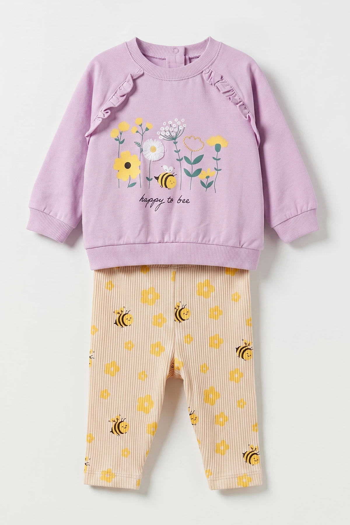 Lila (6-24 Ay) Arı Baskılı  Fitilli Taytlı  2'li Kız Bebek Takım 485473