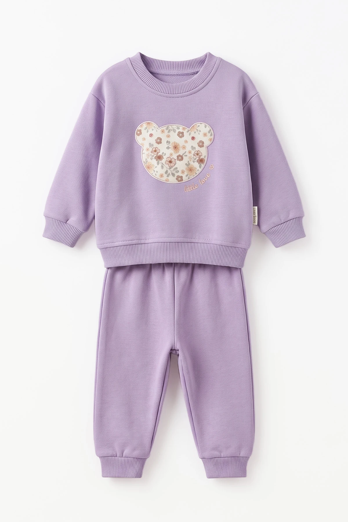 Lila (6-24 Ay) Ayıcık Kafası Nakışlı 3 İp Şardonlu Kız Bebek Kışlık Takım 499496