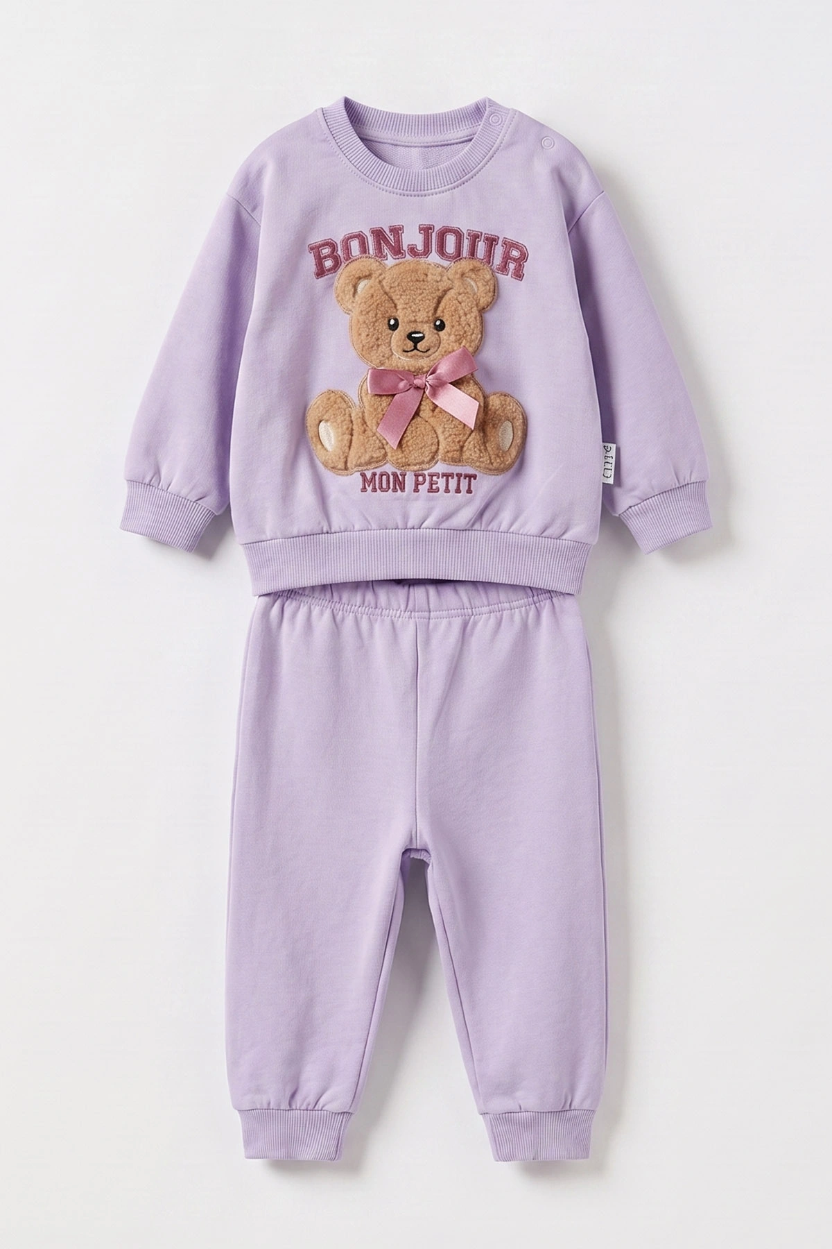Lila (6-24 Ay) Ayıcık Nakışlı Kurdelalı Kız Bebek 2'li Takım 478679