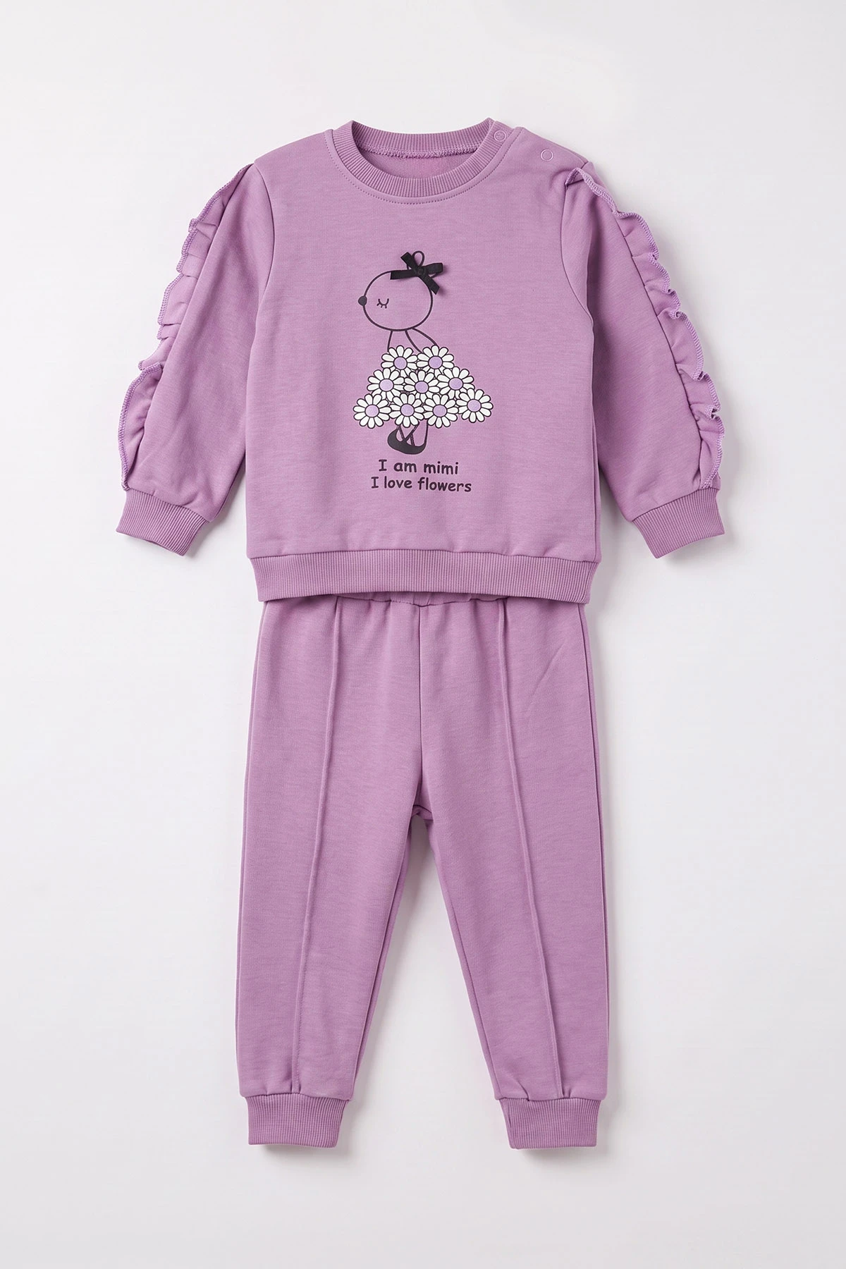 Lila (6-24 Ay) Çiçek Baskılı Fırfırlı Penye Kız Bebek Takım 485393