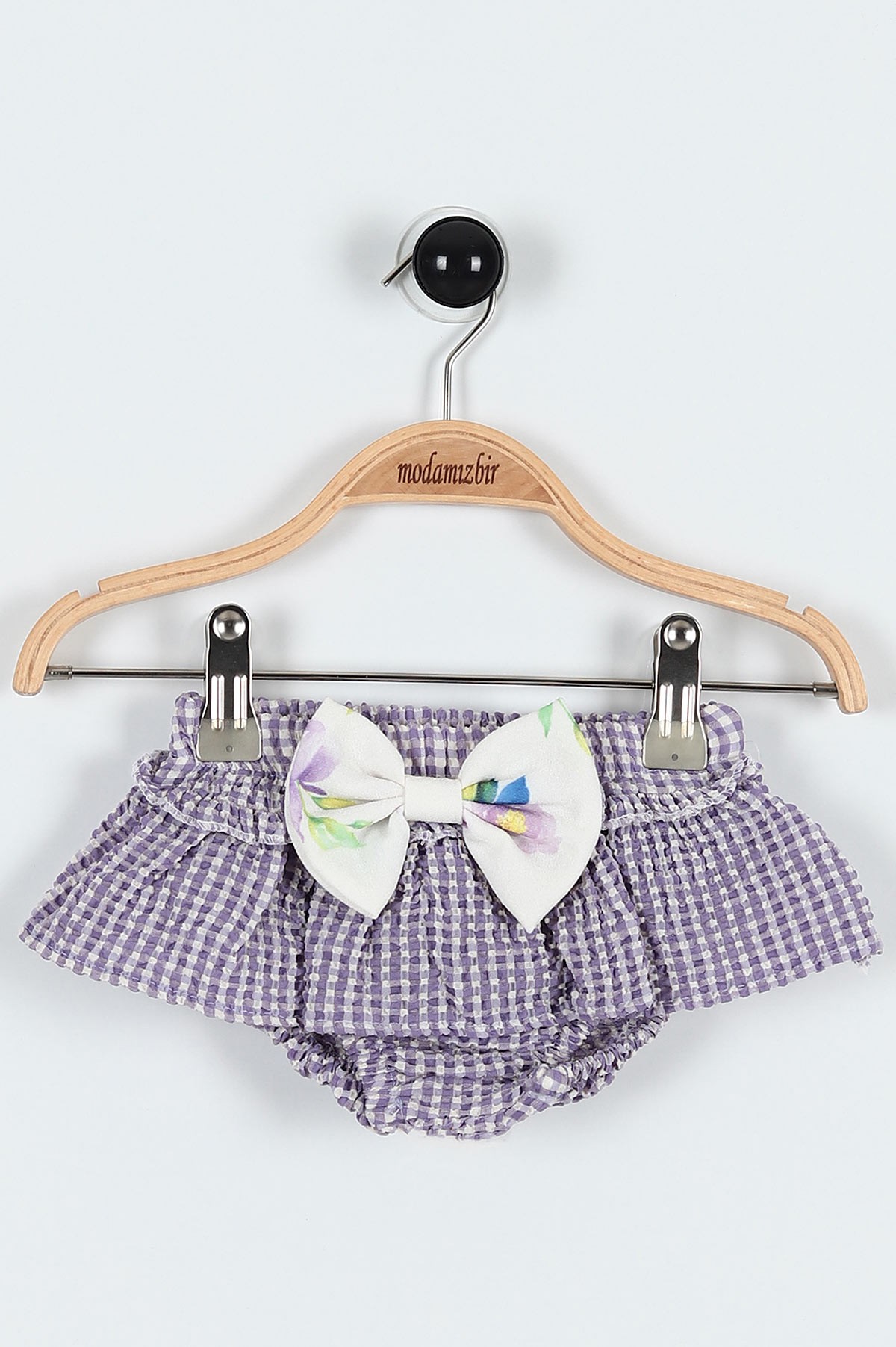 Lila (6-24 Ay) Çiçek Baskılı Fiyonklu Askılı Şortlu Kız Bebe Takım 184458