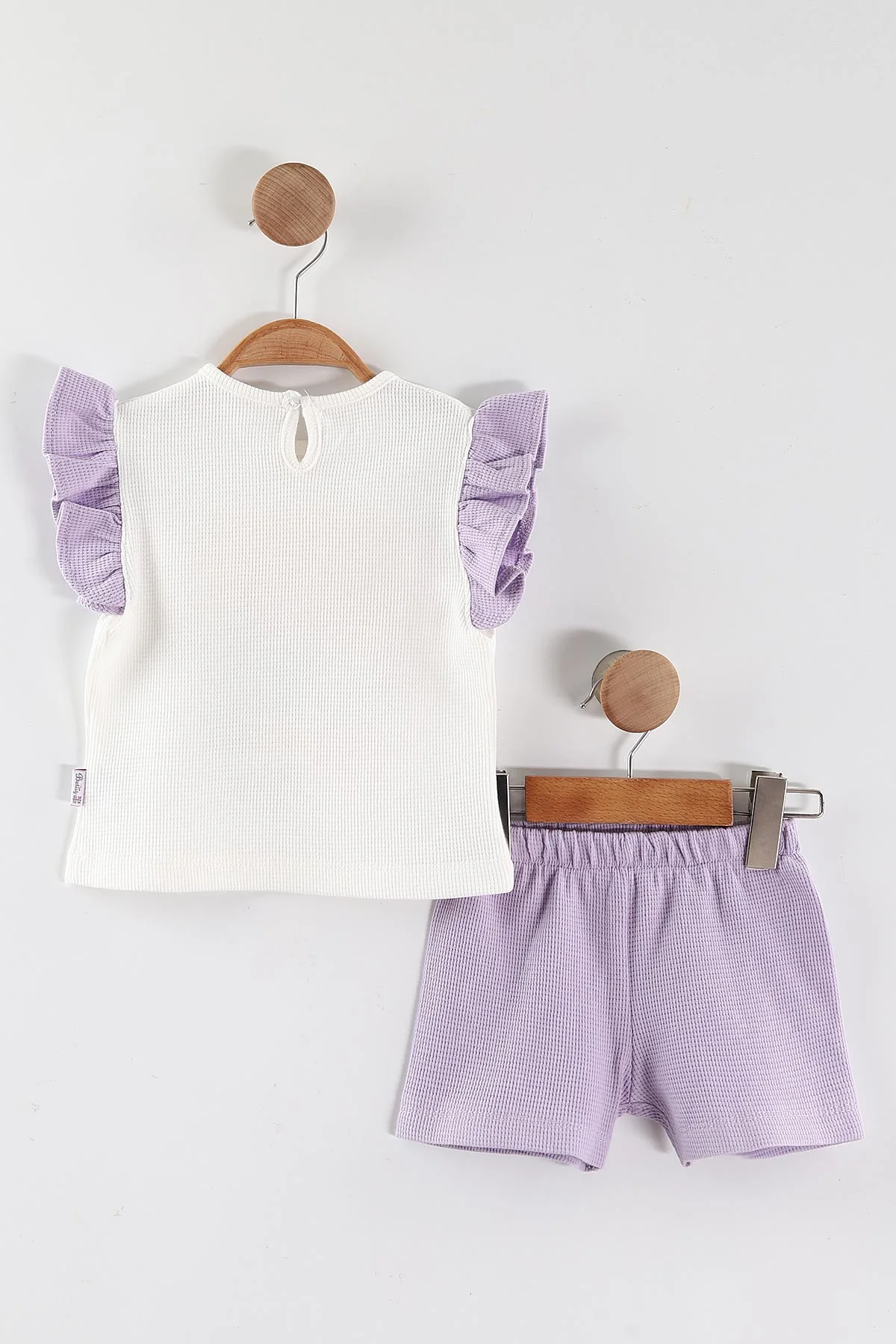 Lila (6-24 Ay) Çiçek Baskılı Koldan Fırfırlı Waffle Kız  Bebek Yazlık Takım 440638