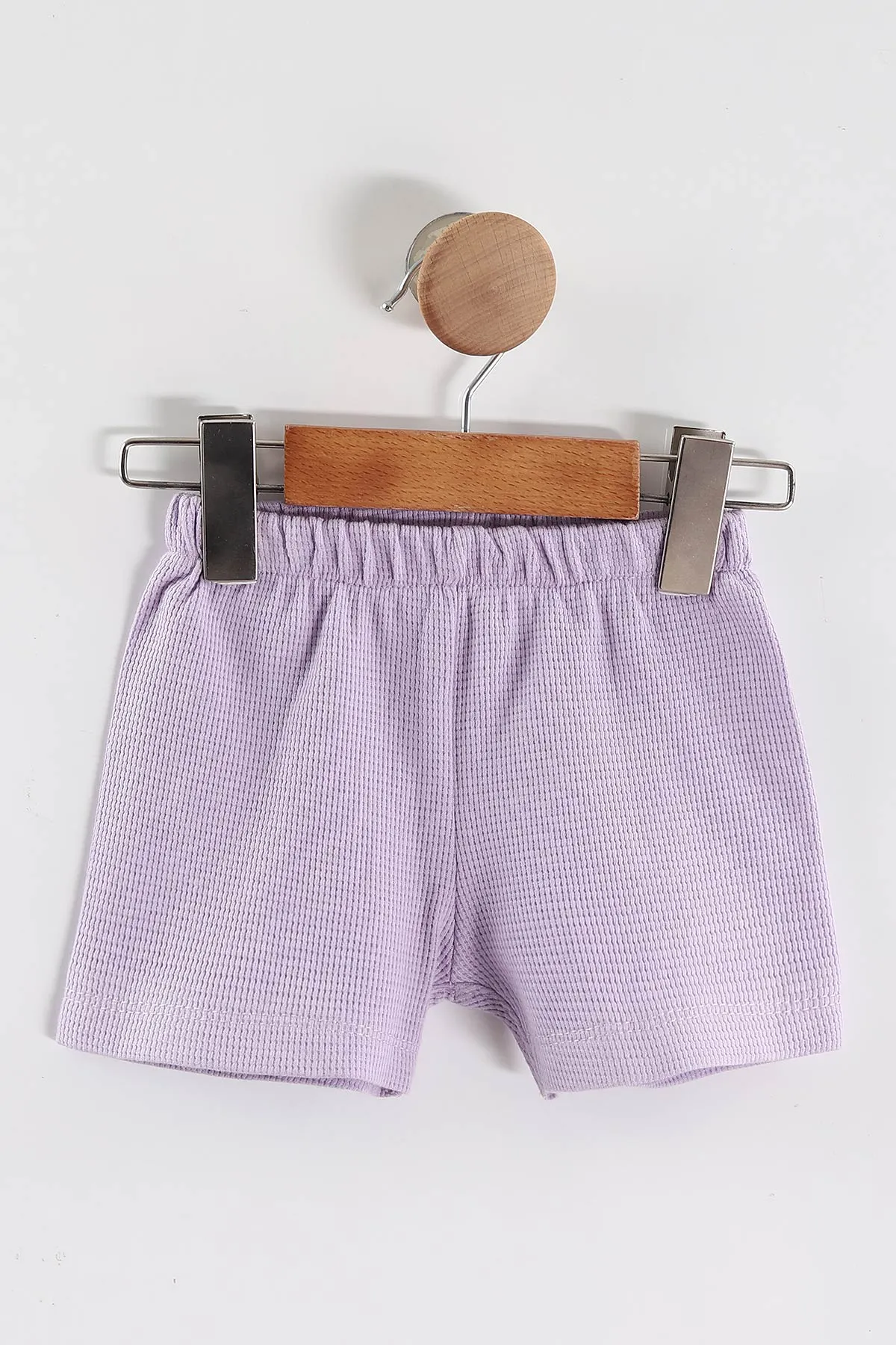 Lila (6-24 Ay) Çiçek Baskılı Koldan Fırfırlı Waffle Kız  Bebek Yazlık Takım 440638