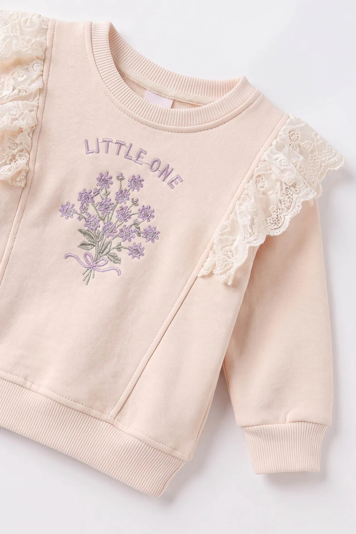 Lila (6-24 Ay) Çiçek Nakışlı Fırfırlı Dantelli 3 İp Kız Bebek Kışlık Takım 493656