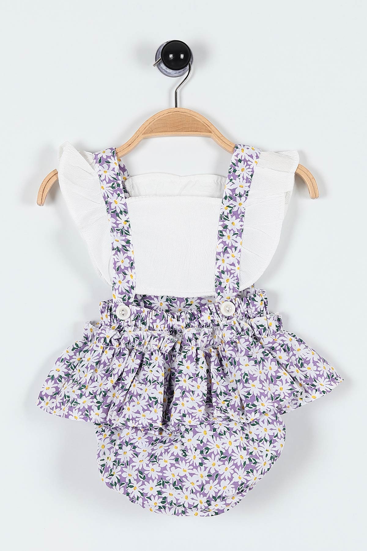 Lila (6-24 Ay) Fırfırlı Çiçek Baskılı Askılı Şortlu Kız Bebe Romper 184460