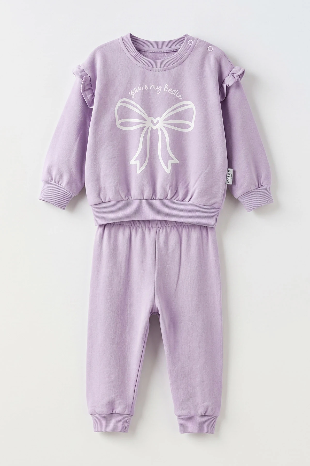 Lila (6-24 Ay) Fiyonk Baskılı Fırfırlı Kız Bebek 2'li Takım 478531